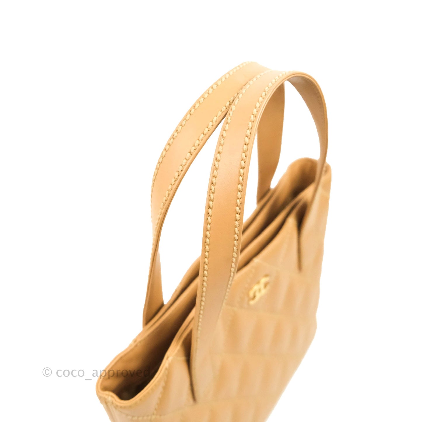 Chanel Vintage Quilted CC Tote Bag Beige Calfskin Gold Hardware