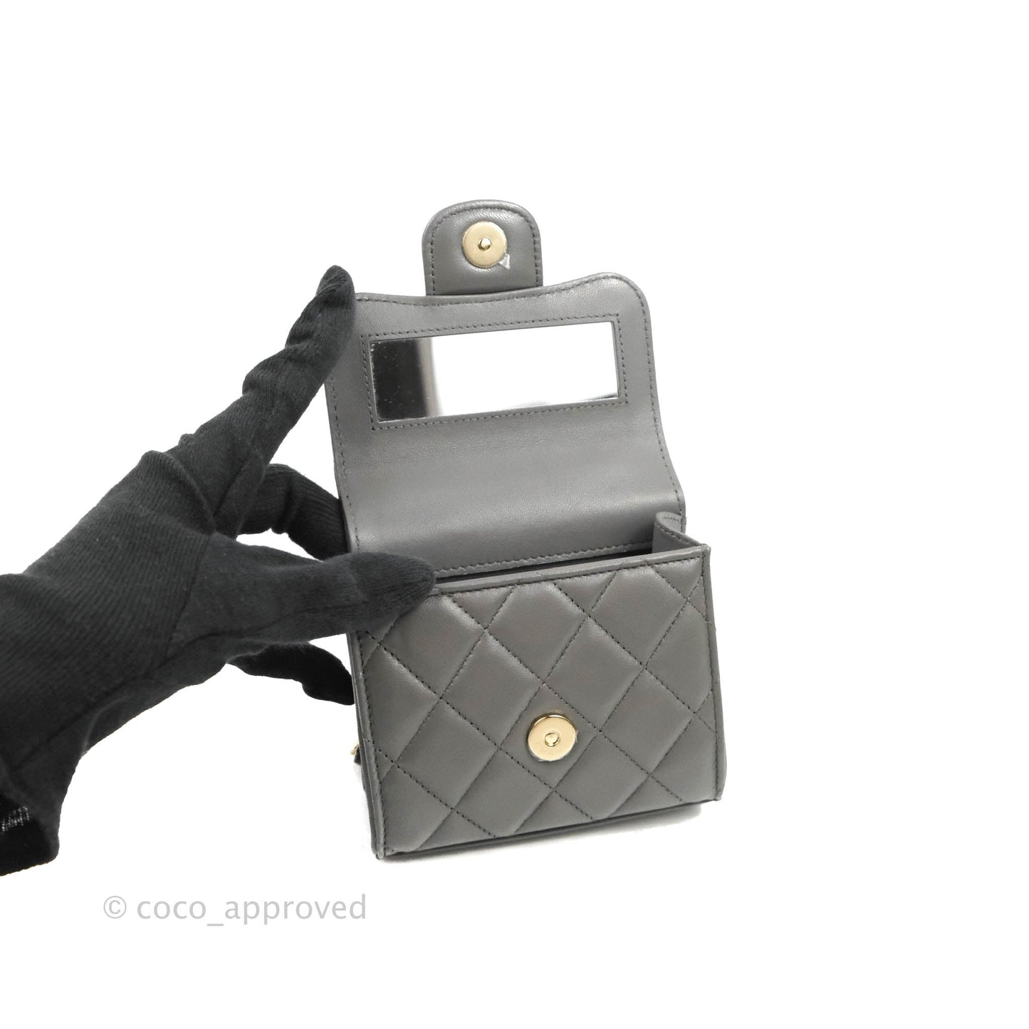 Chanel Mini Handle Clutch With Chain Grey Lambskin Gold Hardware