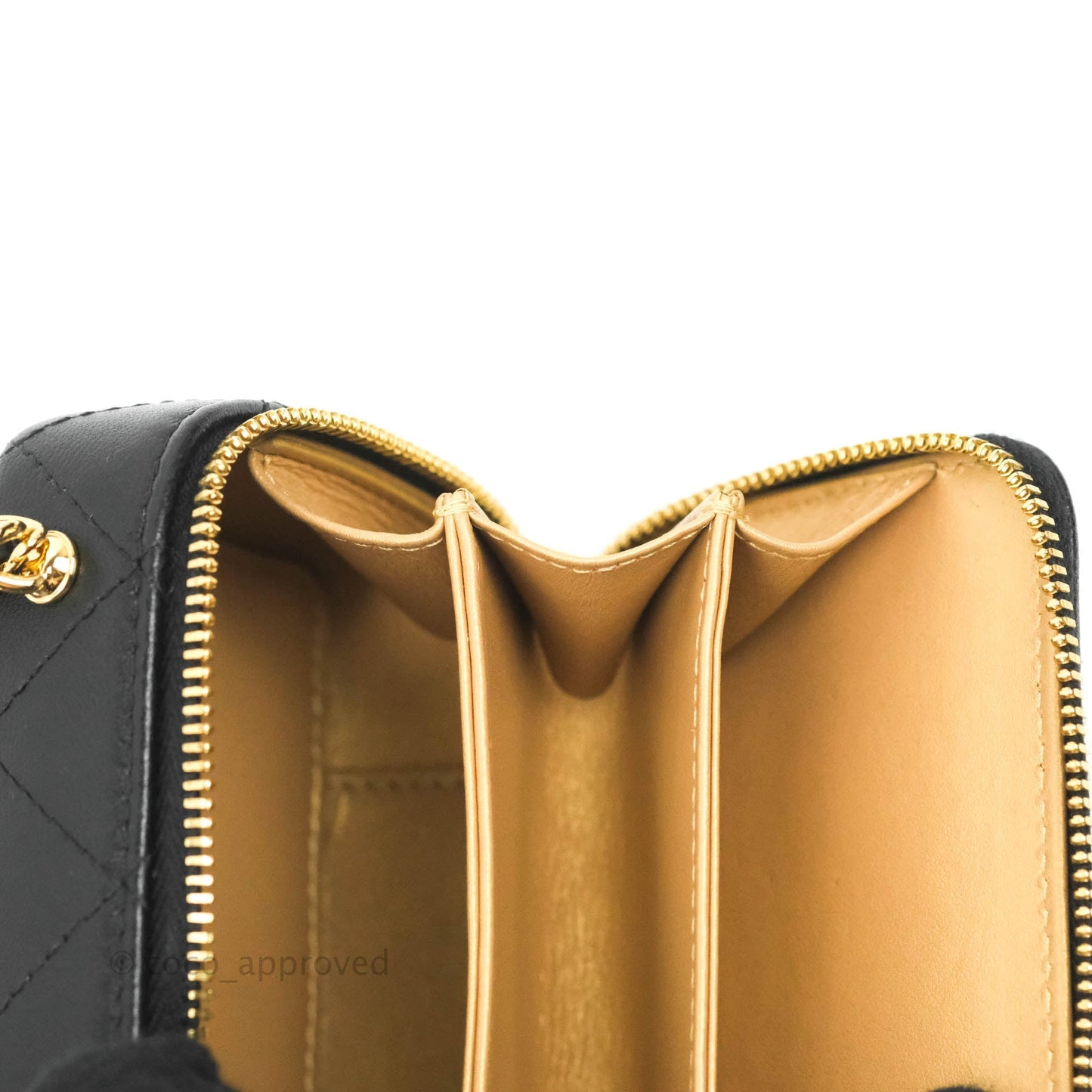 Chanel Metal Quilted Extra Mini Vanity Case With Chain Black Gold Lambskin