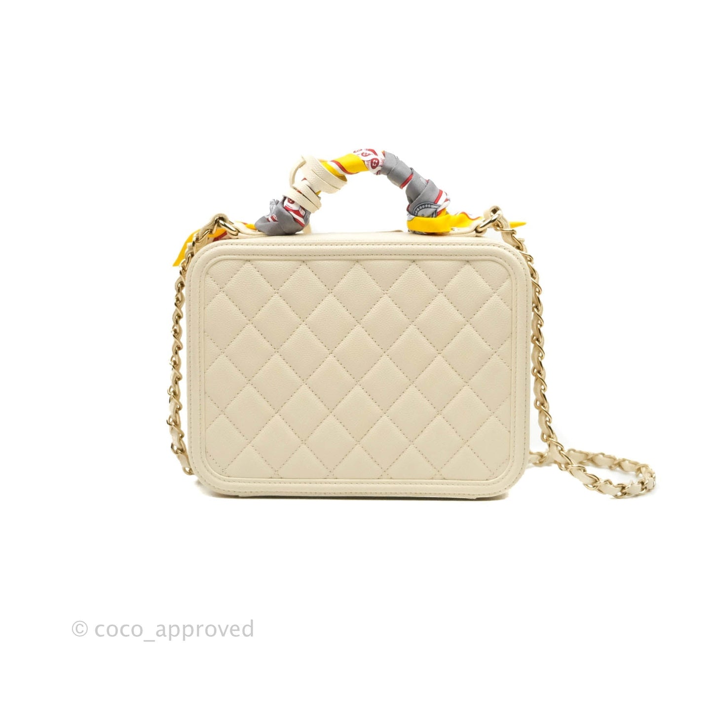 Chanel Quilted Medium CC Filigree Vanity Case Ivory Caviar Gold Hardware