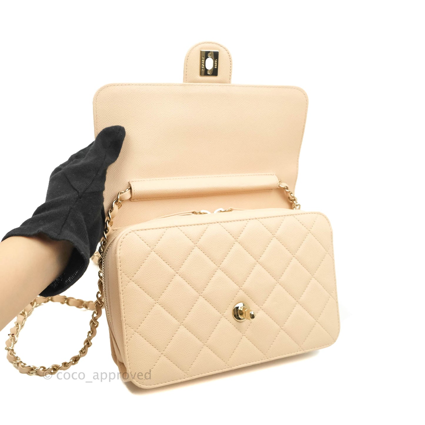 Chanel Quilted Like The Wallet Medium Flap Light Beige Caviar Gold Hardware 22C
