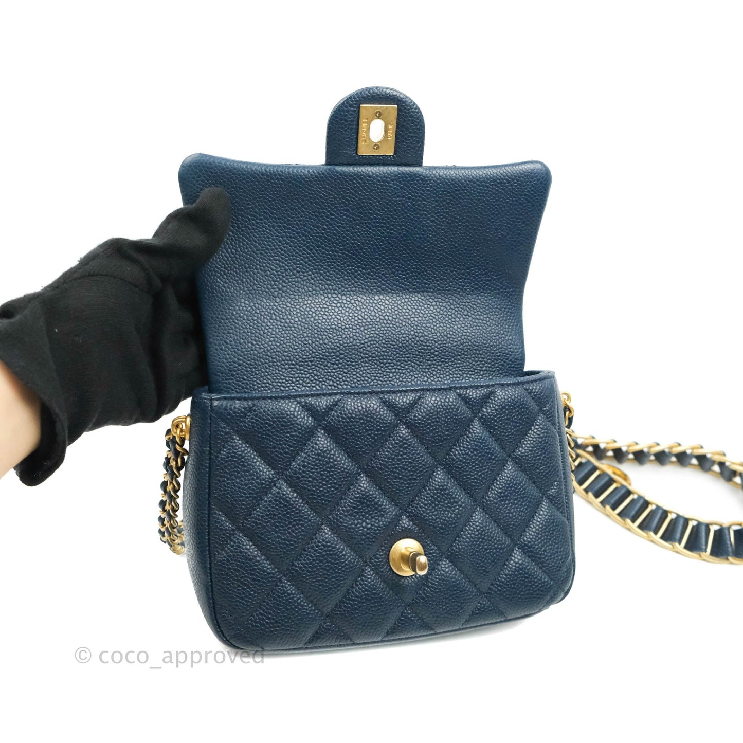 Chanel Mini Flap Bag Coin Charm Soul Chain Navy Caviar Aged Gold Hardware 21A