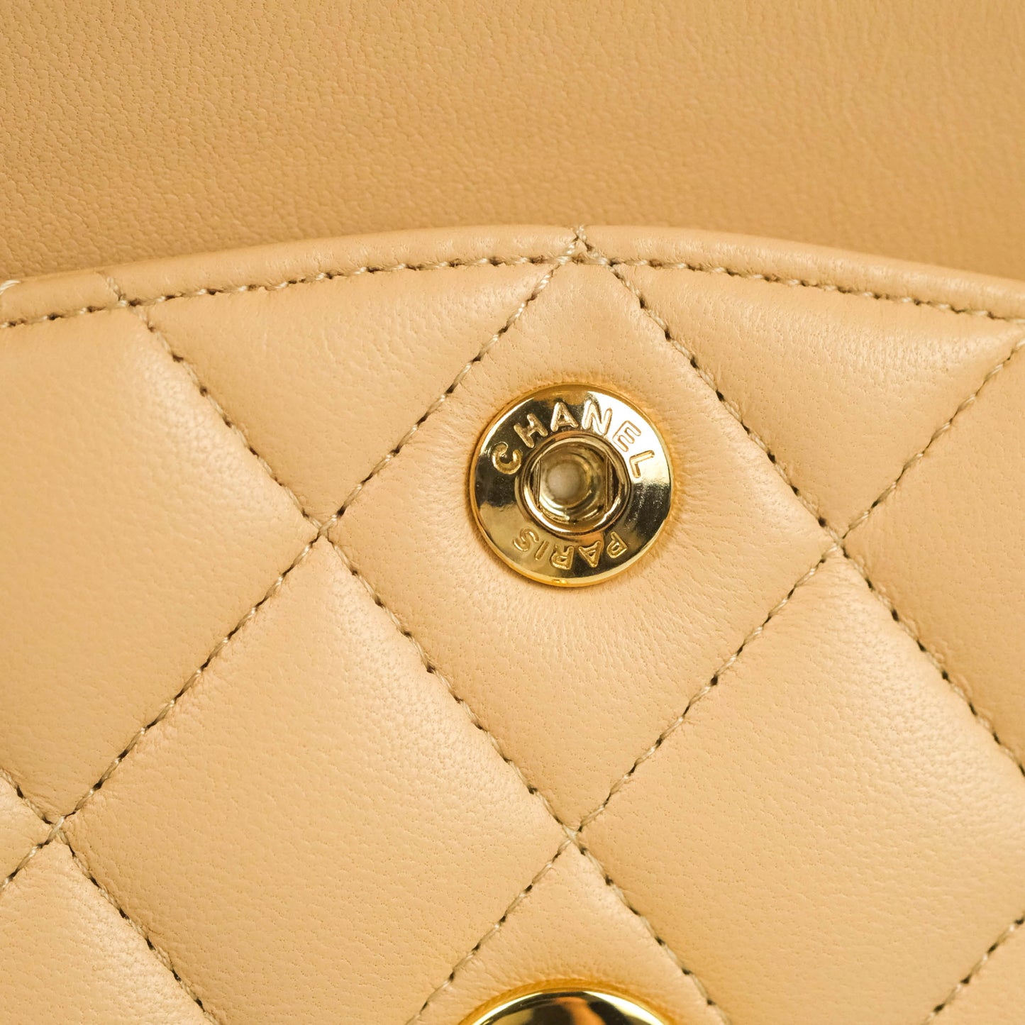 Chanel Classic Small S/M Quilted Flap Beige Lambskin Gold Hardware