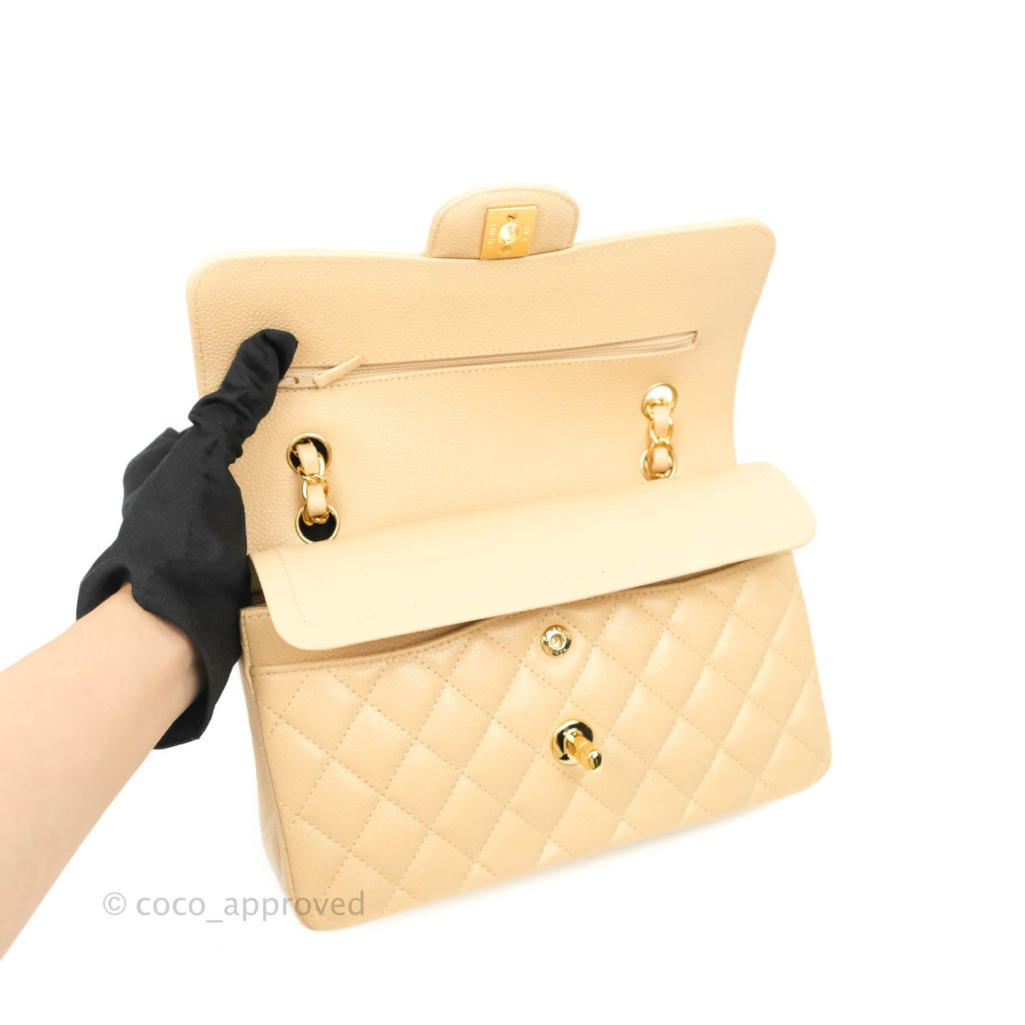 Chanel Classic Small S/M Flap Beige Caviar Gold Hardware