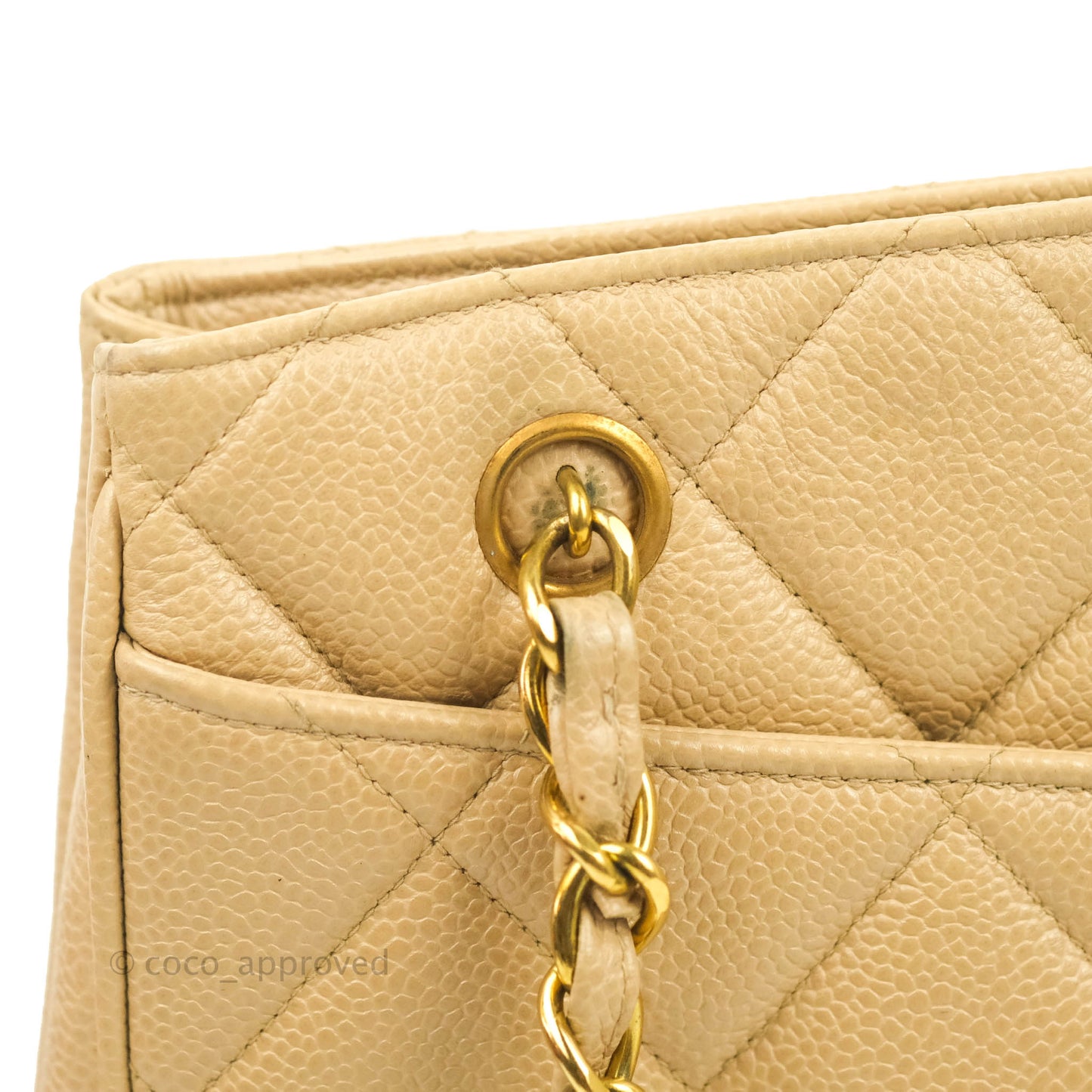 Chanel Vintage CC Quilted Tote Dark Beige Caviar 24K Gold Hardware