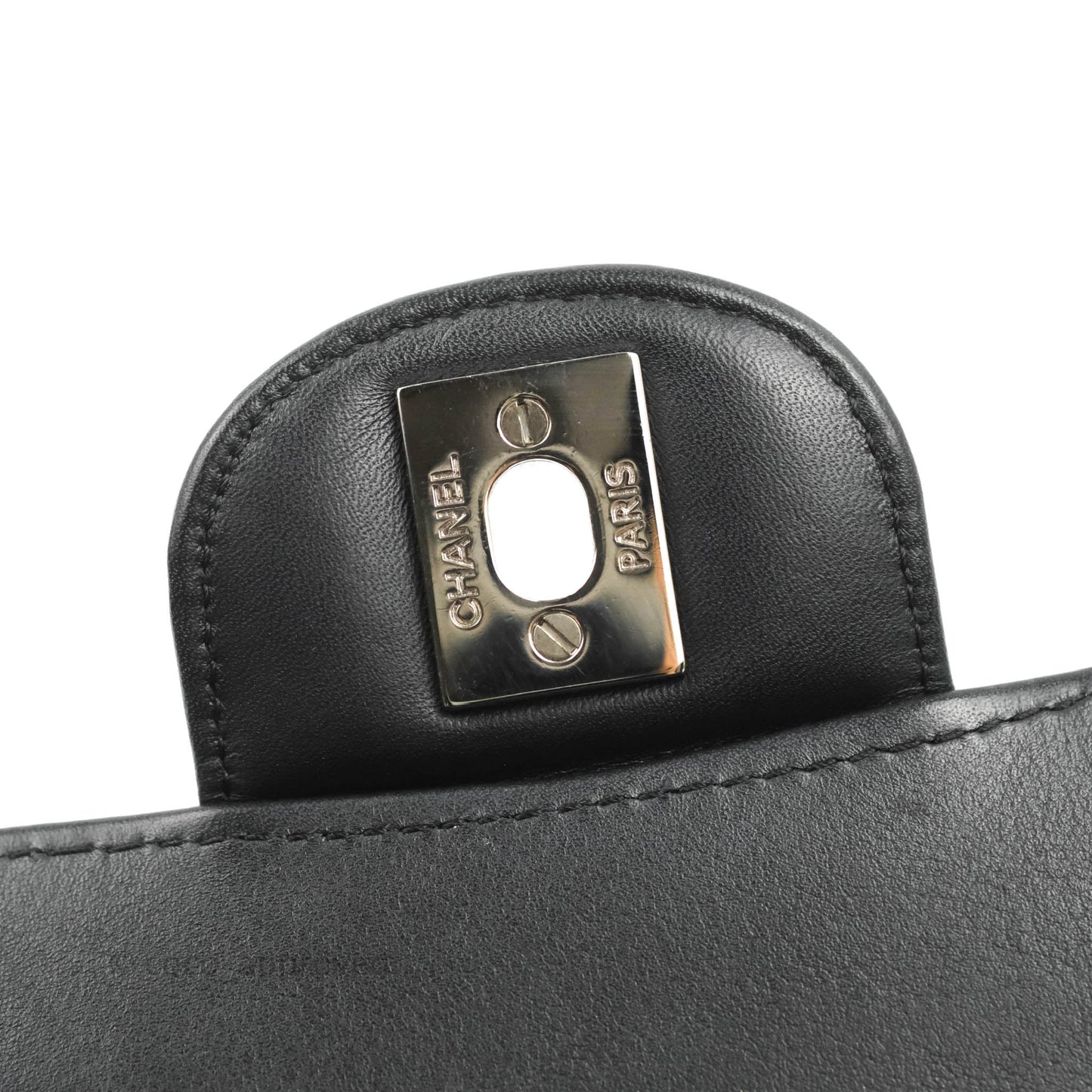 Chanel Classic M/L Medium Chevron Double Flap Black Patent Silver Hardware