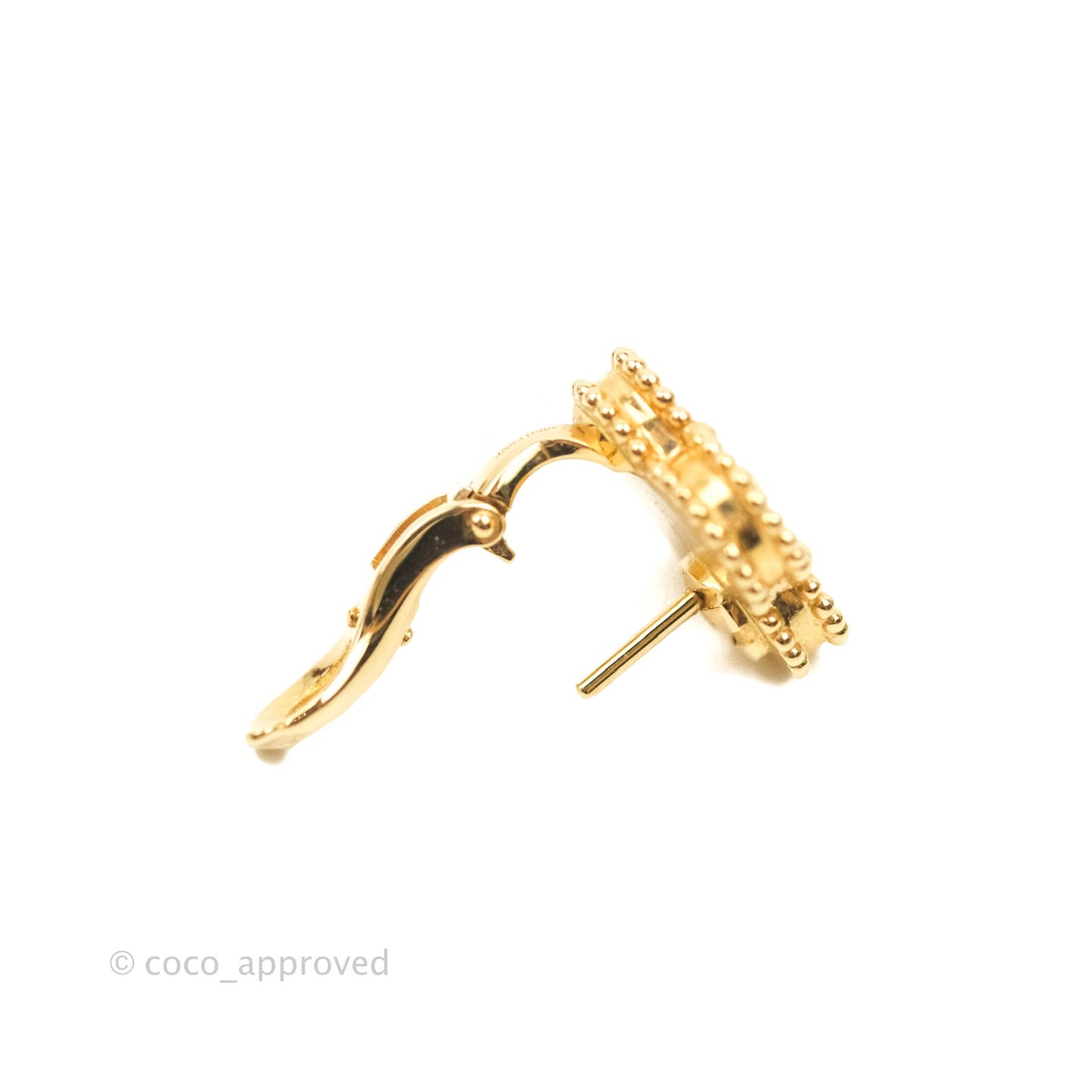 Van Cleef & Arpels 18K Yellow Gold Guilloche Vintage Alhambra Earrings