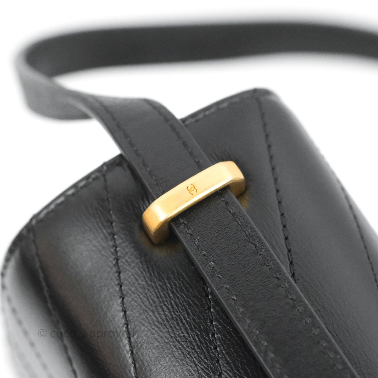 Chanel Medal Envelope Flap Bag Chevron Black Calfskin Aged Gold Hardware