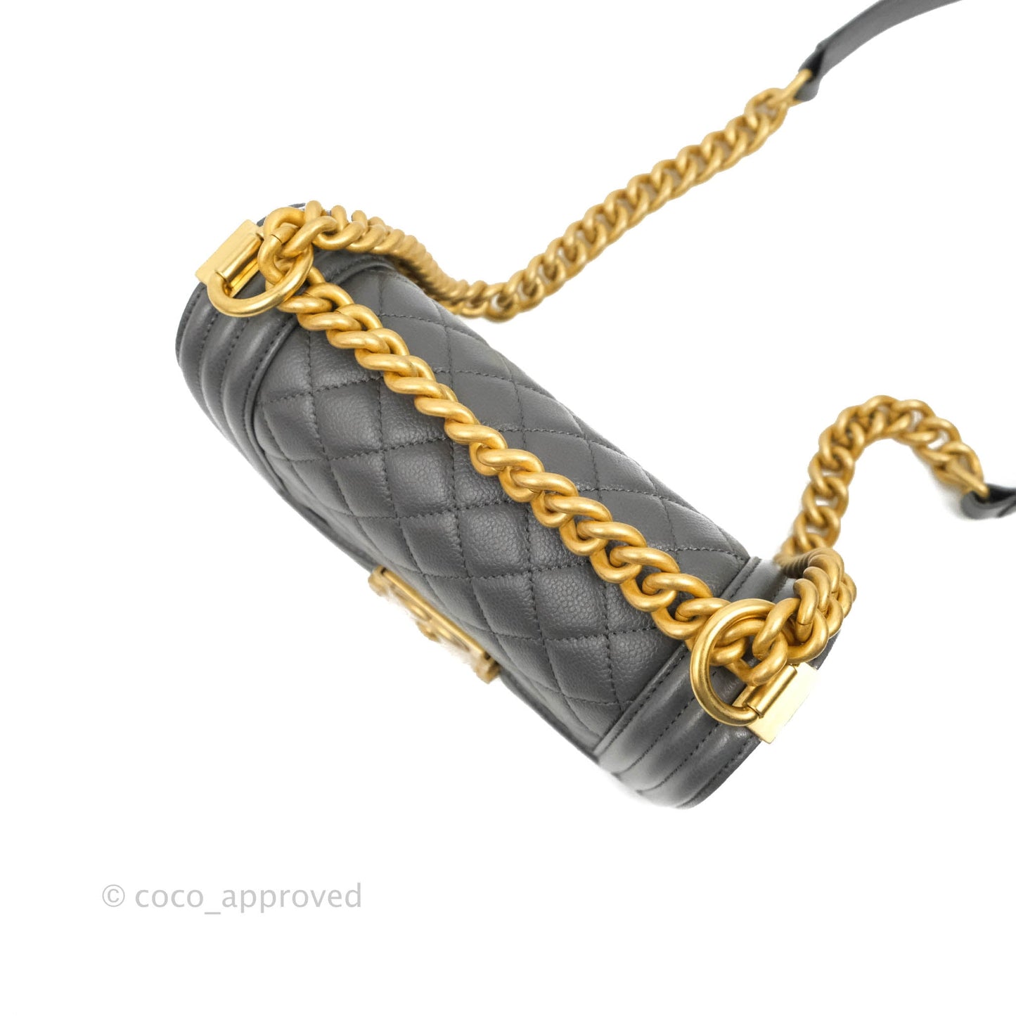 Chanel Small Boy Dark Grey Caviar Aged Gold Hardware