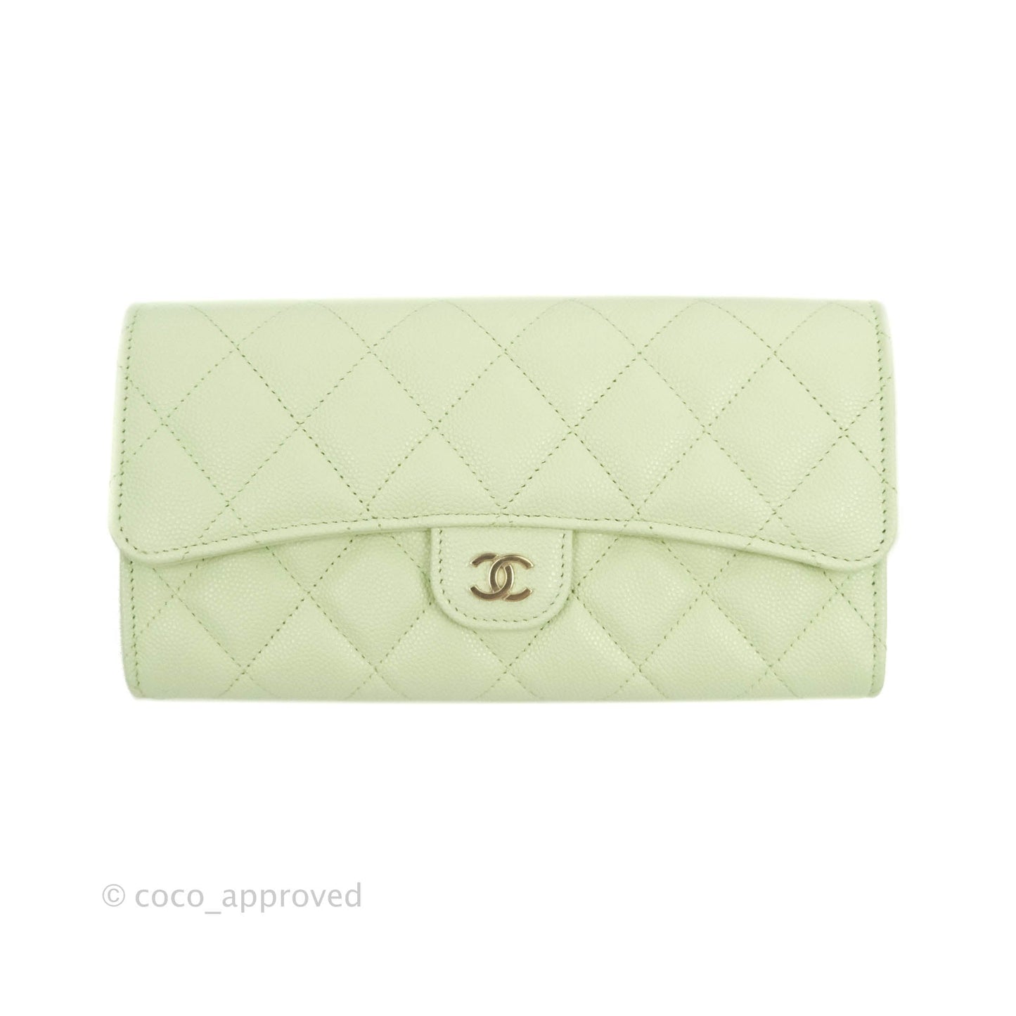 Chanel Caviar Quilted Long Flap Wallet Mint Green Caviar Gold Hardware 22C
