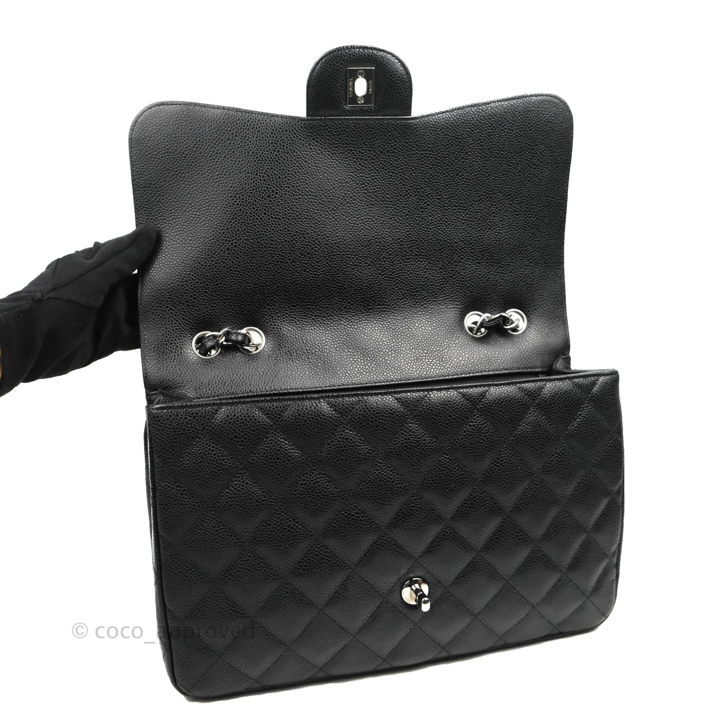 Chanel Jumbo Single Flap Black Caviar Silver Hardware⁣⁣