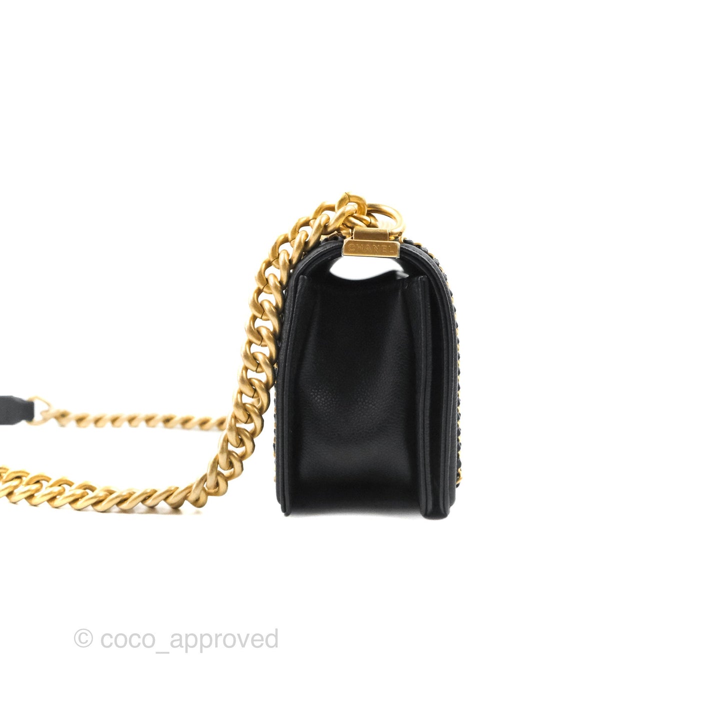 Chanel Small Boy Chain Around Black Caviar Gold Hardware