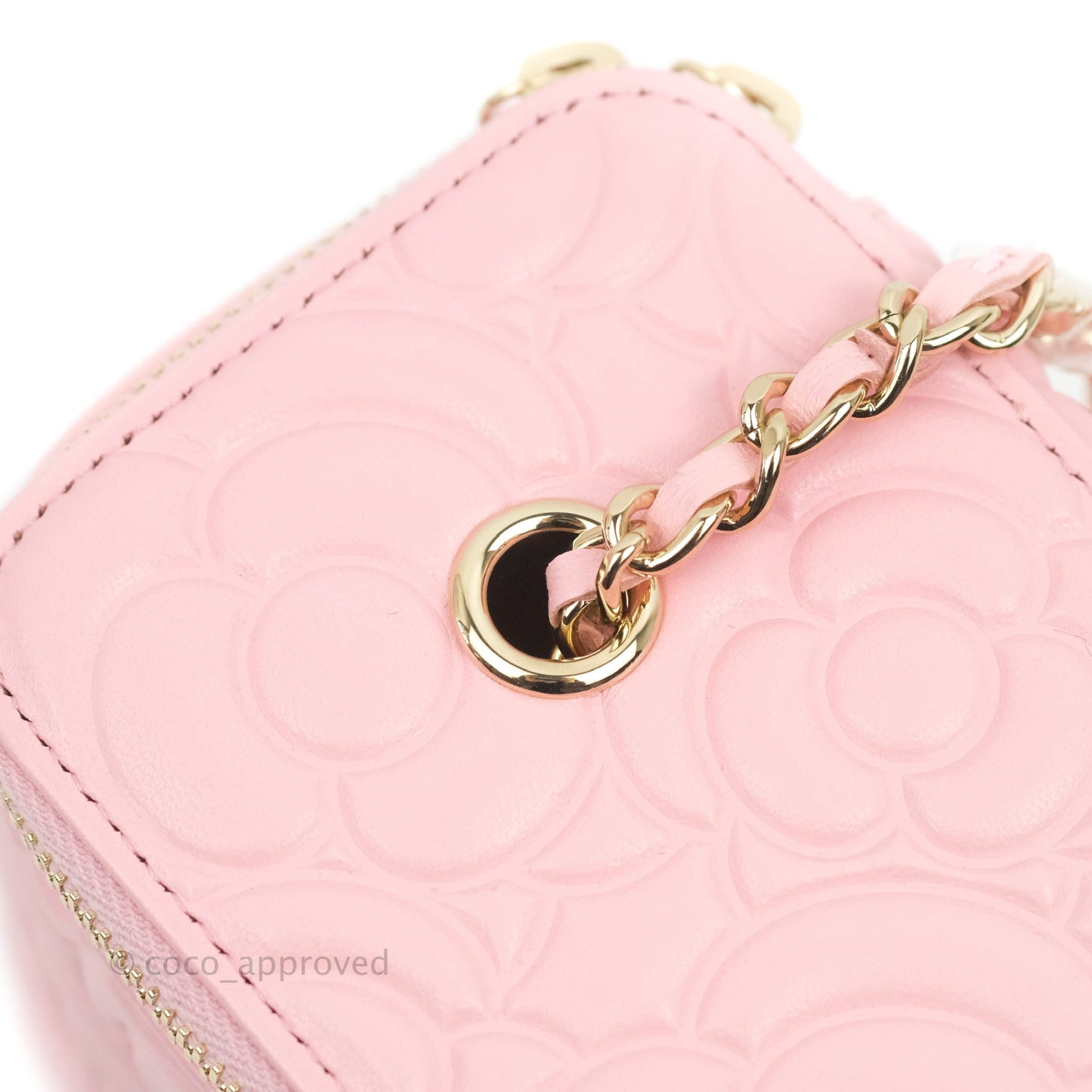 Chanel Vanity with Chain Camellia Embossed Pink Calfskin Gold Hardware