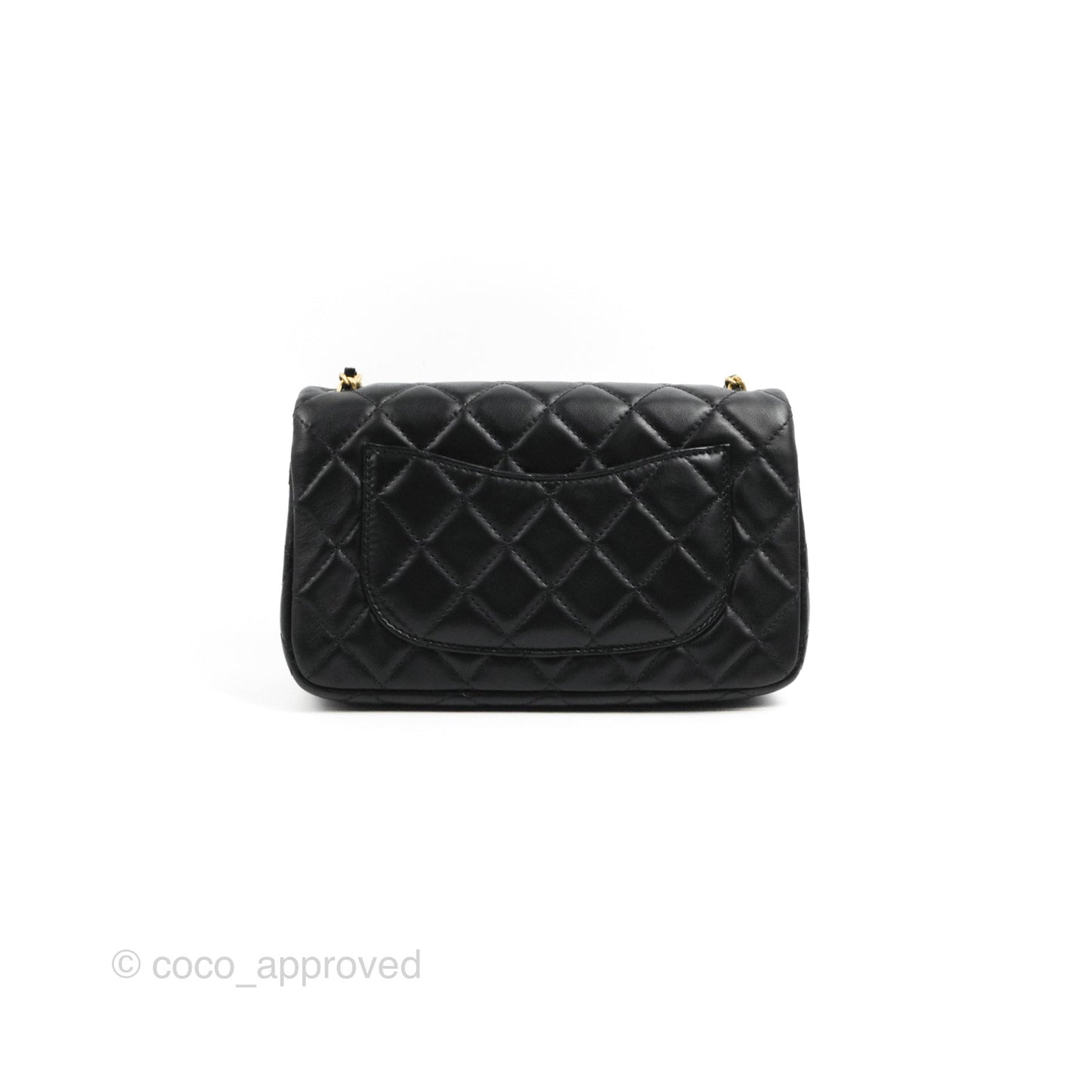 Chanel Mini Rectangular Pearl Crush Quilted Black Lambskin Aged Gold Hardware
