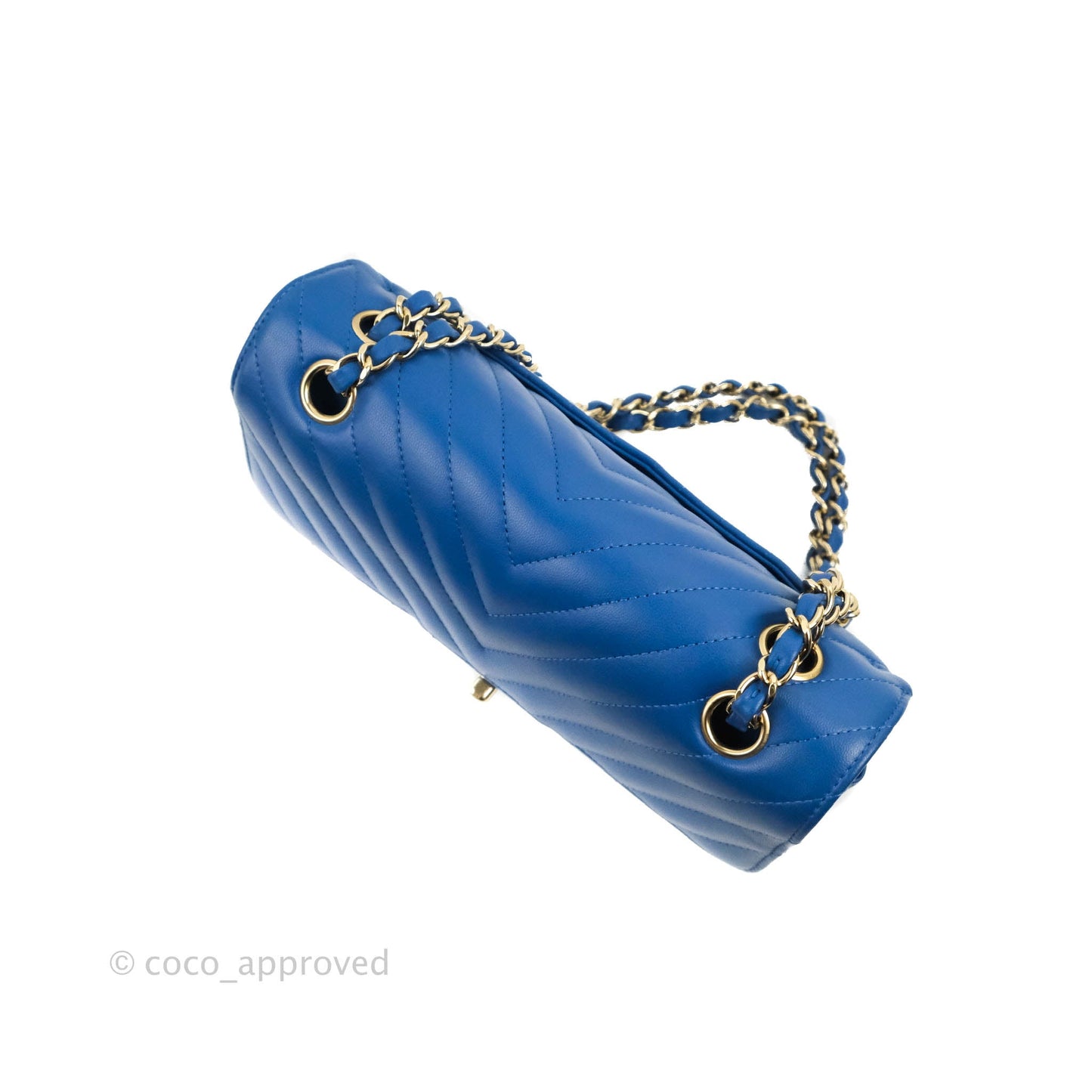 Chanel Classic Chevron S/M Small Double Flap Blue Lambskin Gold Hardware