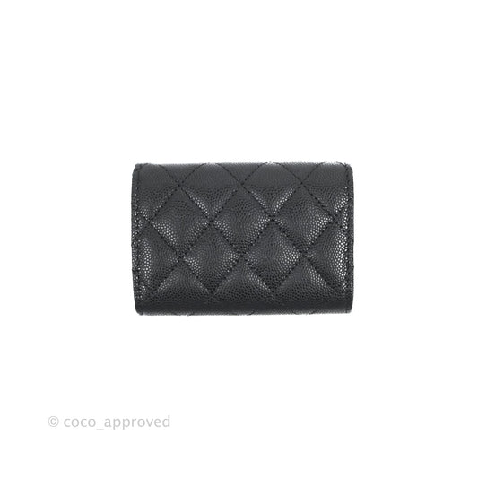 Chanel Small Flap Trifold Wallet Black Caviar Gold Hardware 23C