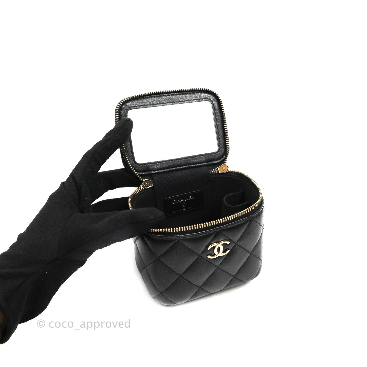 Chanel Mini Top Handle Vanity With Chain Black Lambskin Gold Hardware