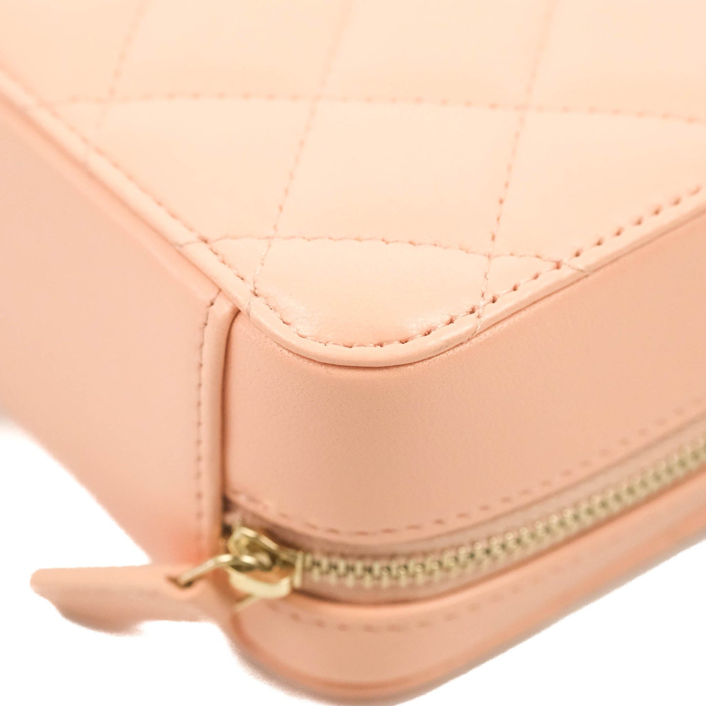 Chanel Mini Pearl Crush Quilted Camera Case Beige Pink Lambskin Aged Gold Hardware