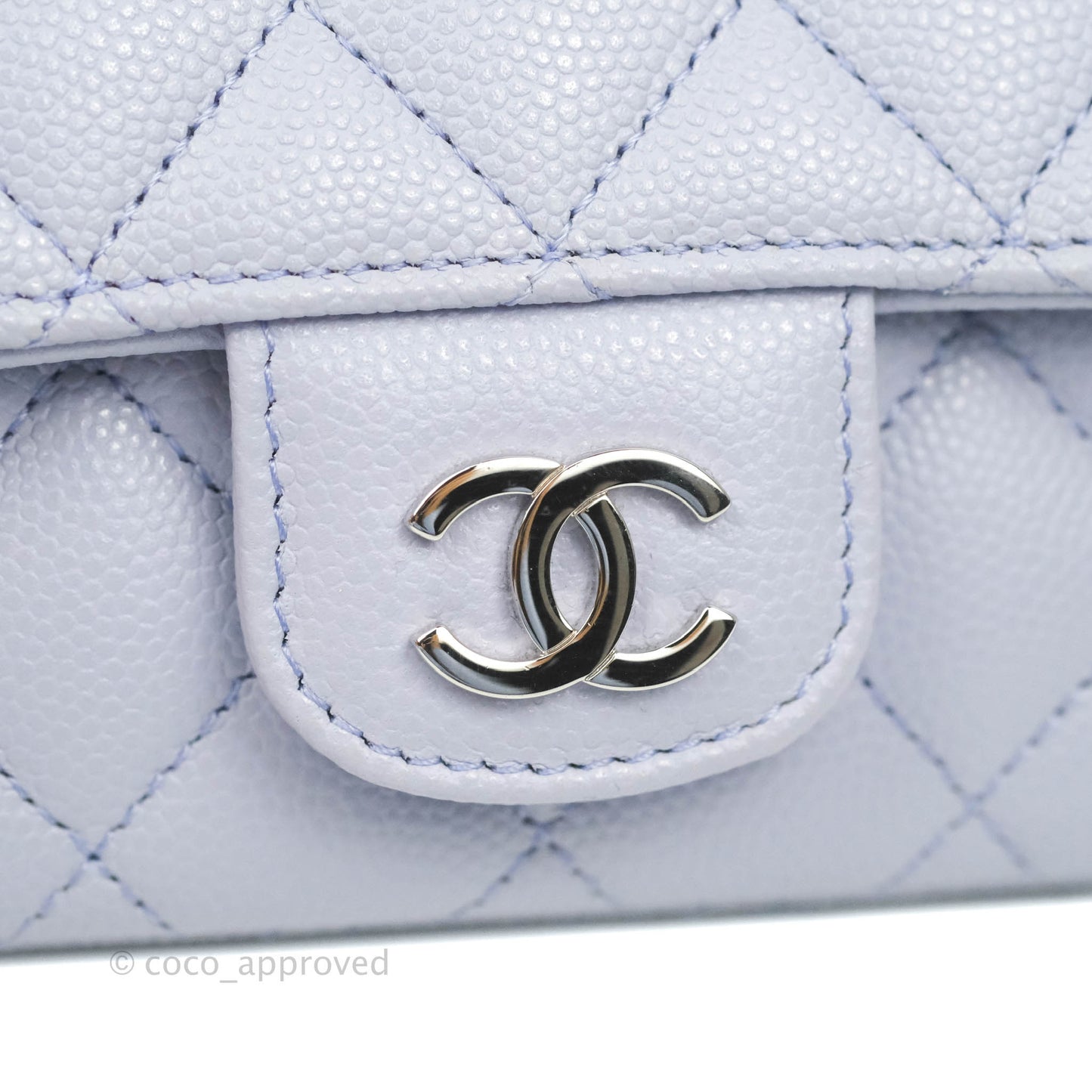 Chanel Quilted Case With Chain Lilac Caviar Silver Hardware