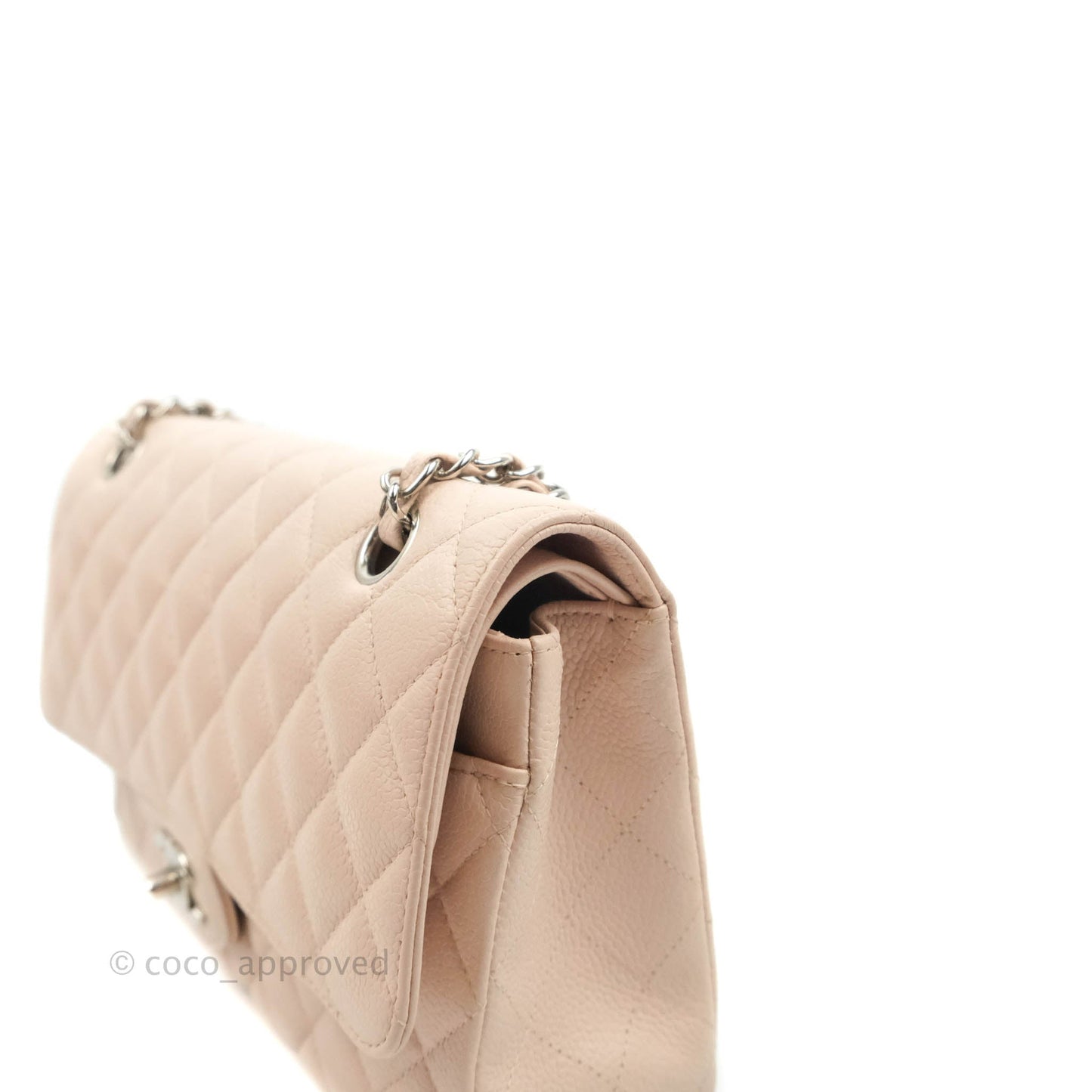 Chanel Classic M/L Medium Flap Quilted Sakura Pink Caviar Silver Hardware