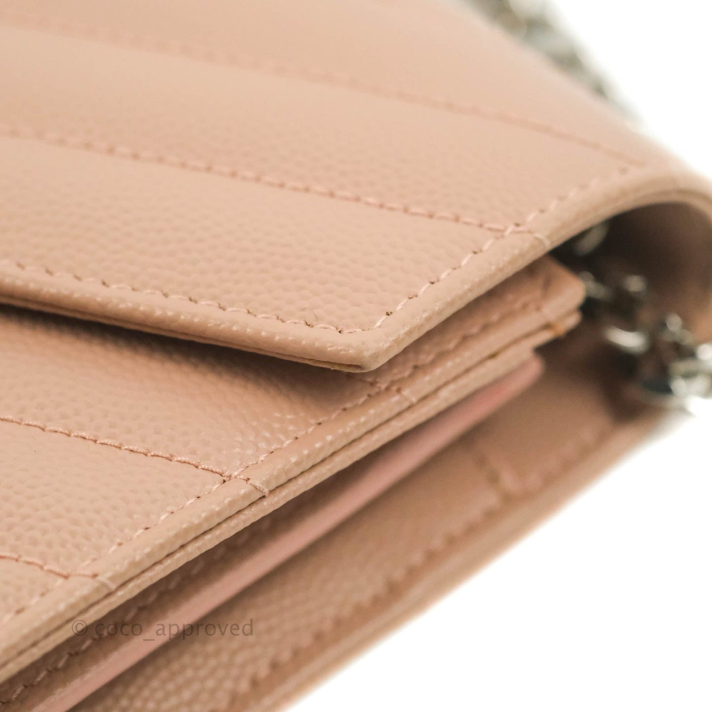 Saint Laurent Wallet on Chain Blush Pink Grained Leather Silver Hardware