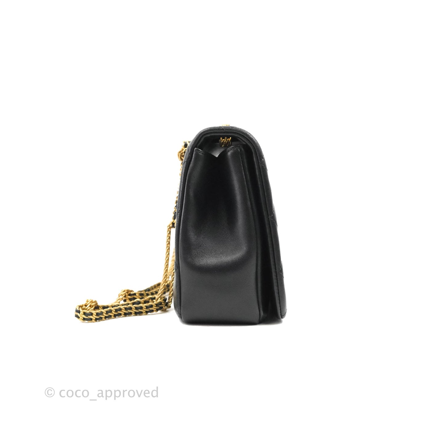 Chanel Large Flap Bag With Woven CC Logo Black Lambskin Gold Hardware 22C