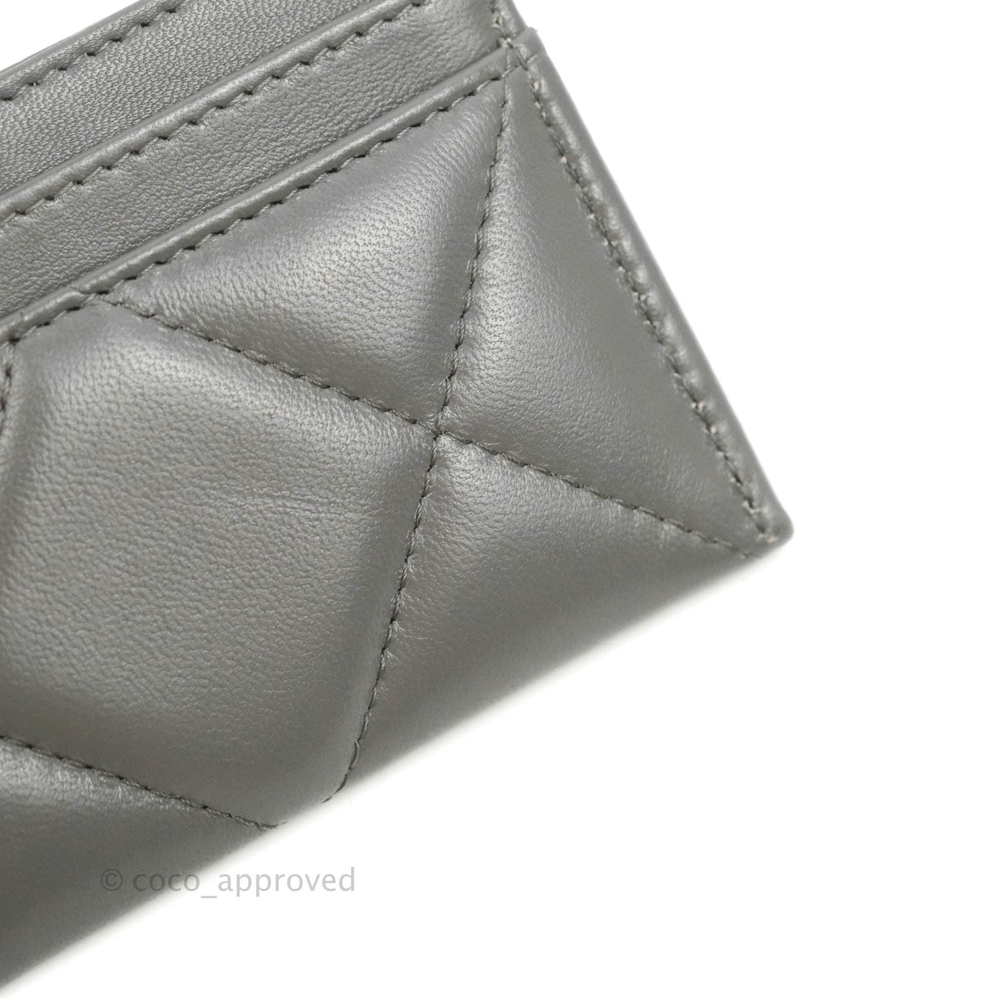 Chanel 19 Quilted Grey Flat Card Holder Silver Hardware