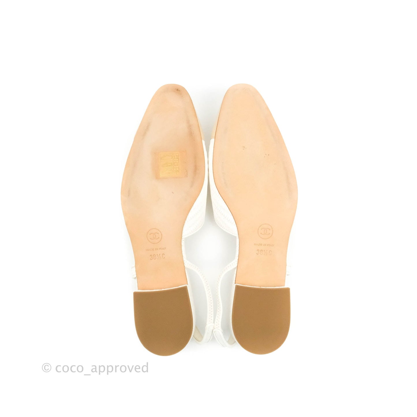 Chanel Slingback Beige White Leather Size 38.5
