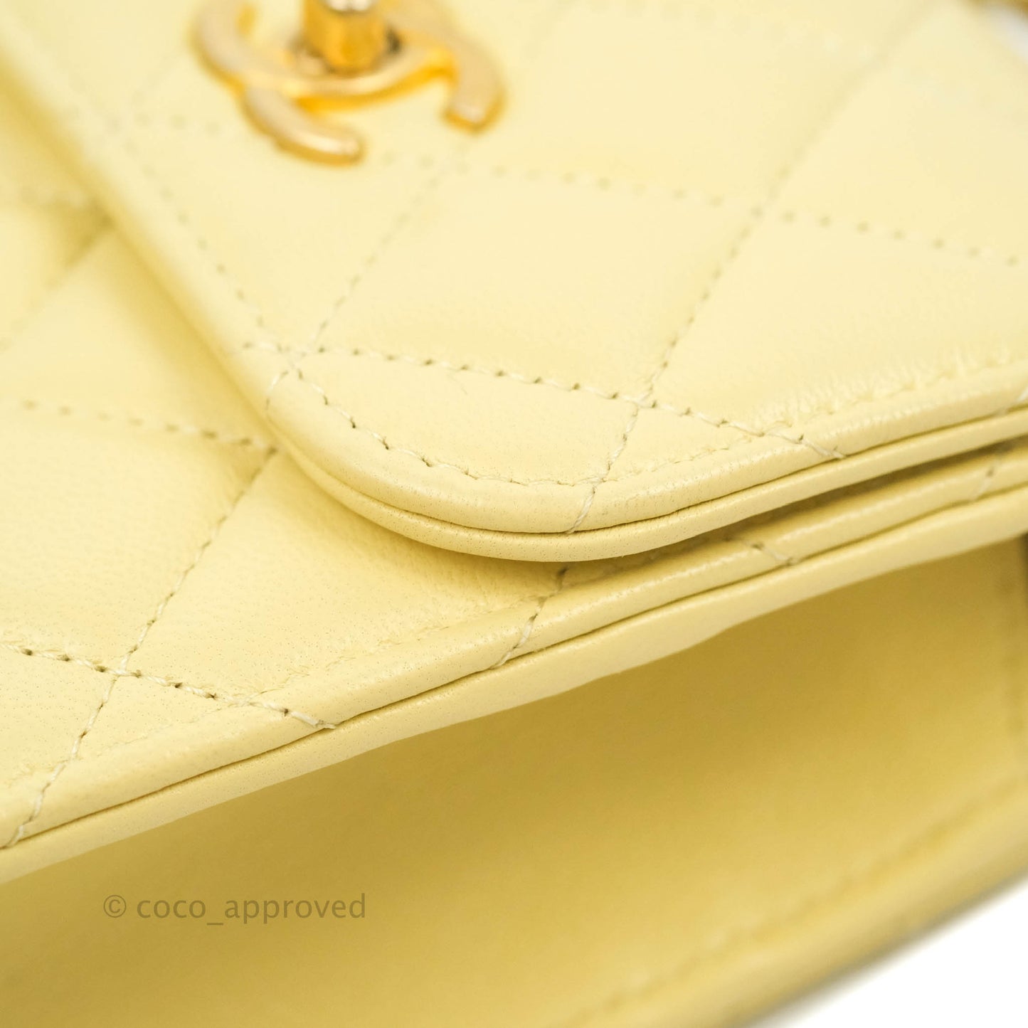 Chanel Quilted Pearl Crush Phone Holder With Chain Yellow Lambskin