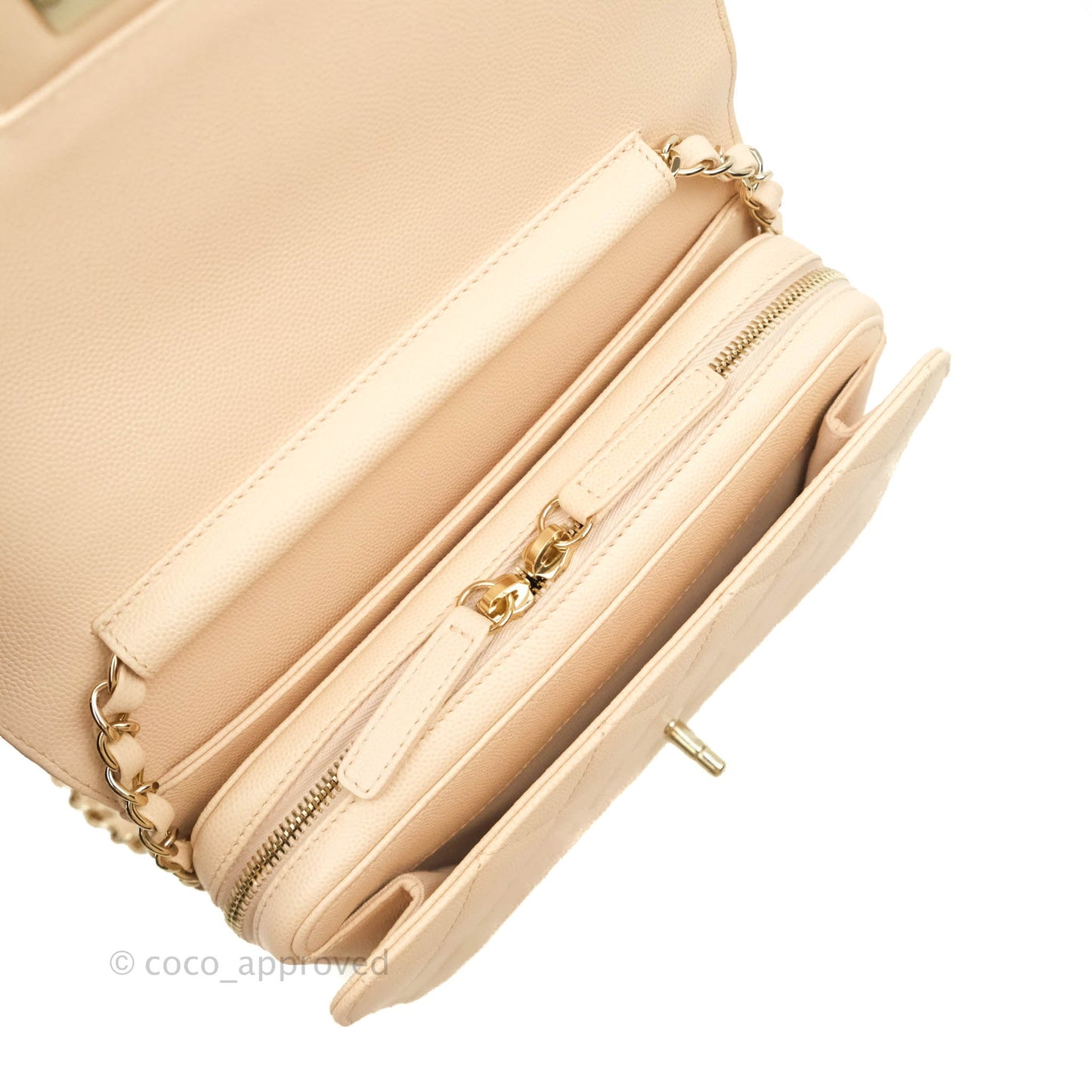 Chanel Quilted Like The Wallet Medium Flap Light Beige Caviar Gold Hardware 22C