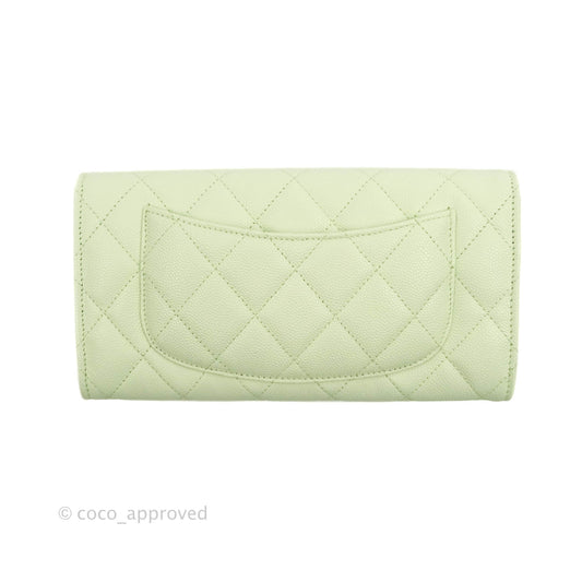 Chanel Caviar Quilted Long Flap Wallet Mint Green Caviar Gold Hardware 22C