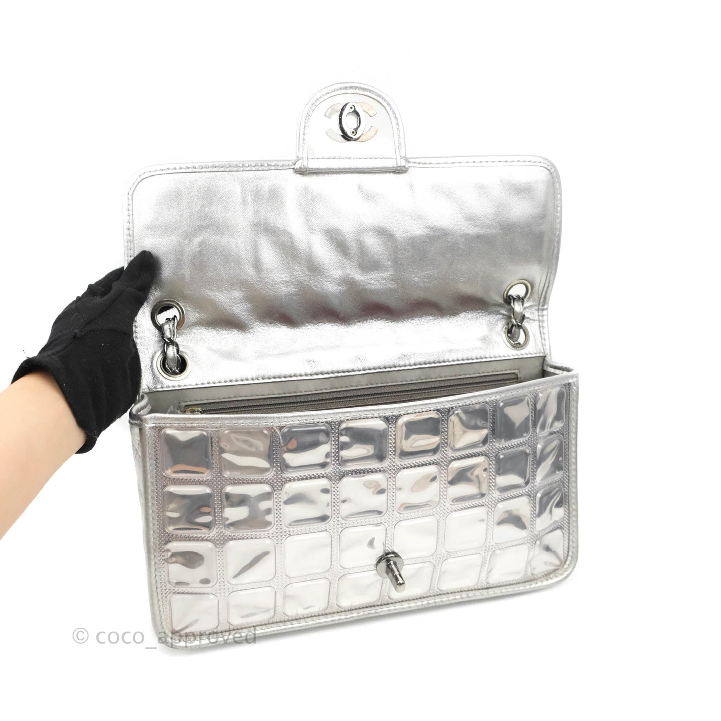 Chanel Vinyl Ice Cube Flap Bag Metallic Silver Silver Hardware