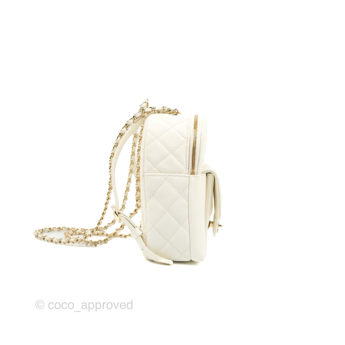 Chanel Quilted Small CC Day Backpack Ivory Caviar Gold Hardware
