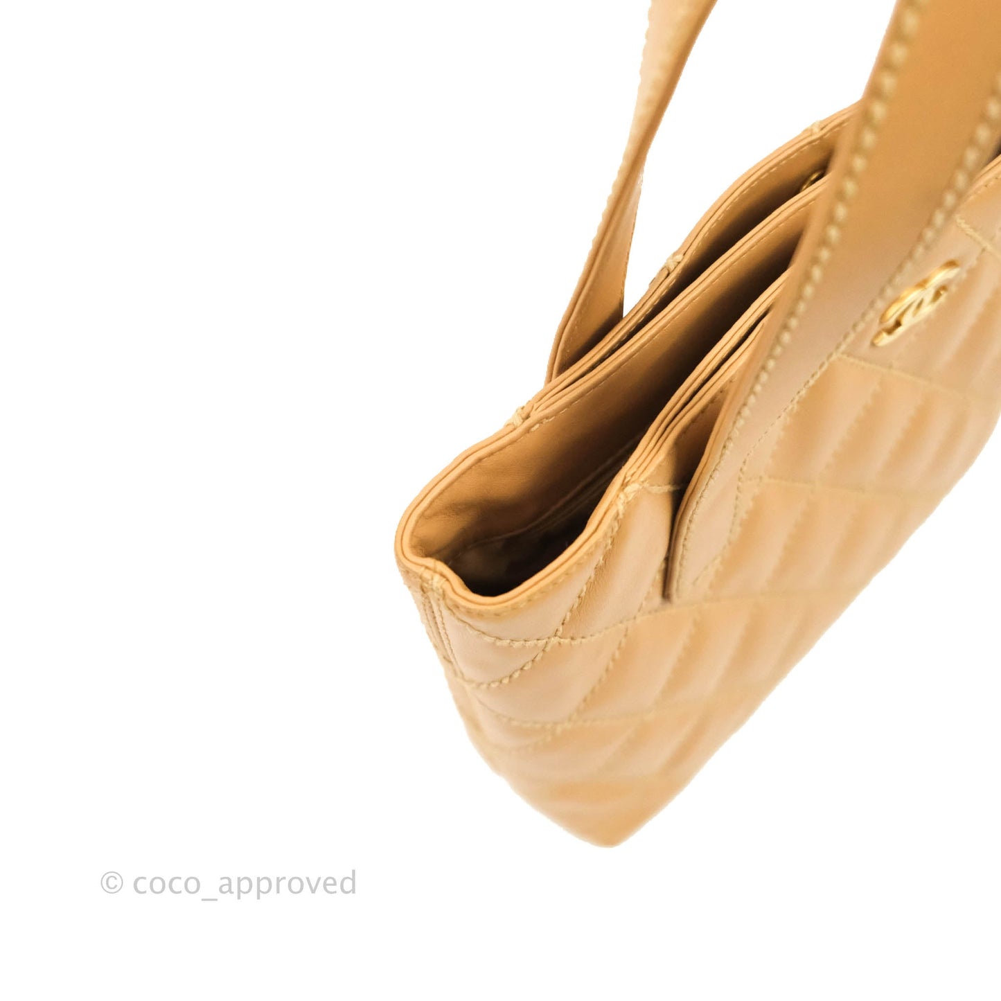 Chanel Vintage Quilted CC Tote Bag Beige Calfskin Gold Hardware