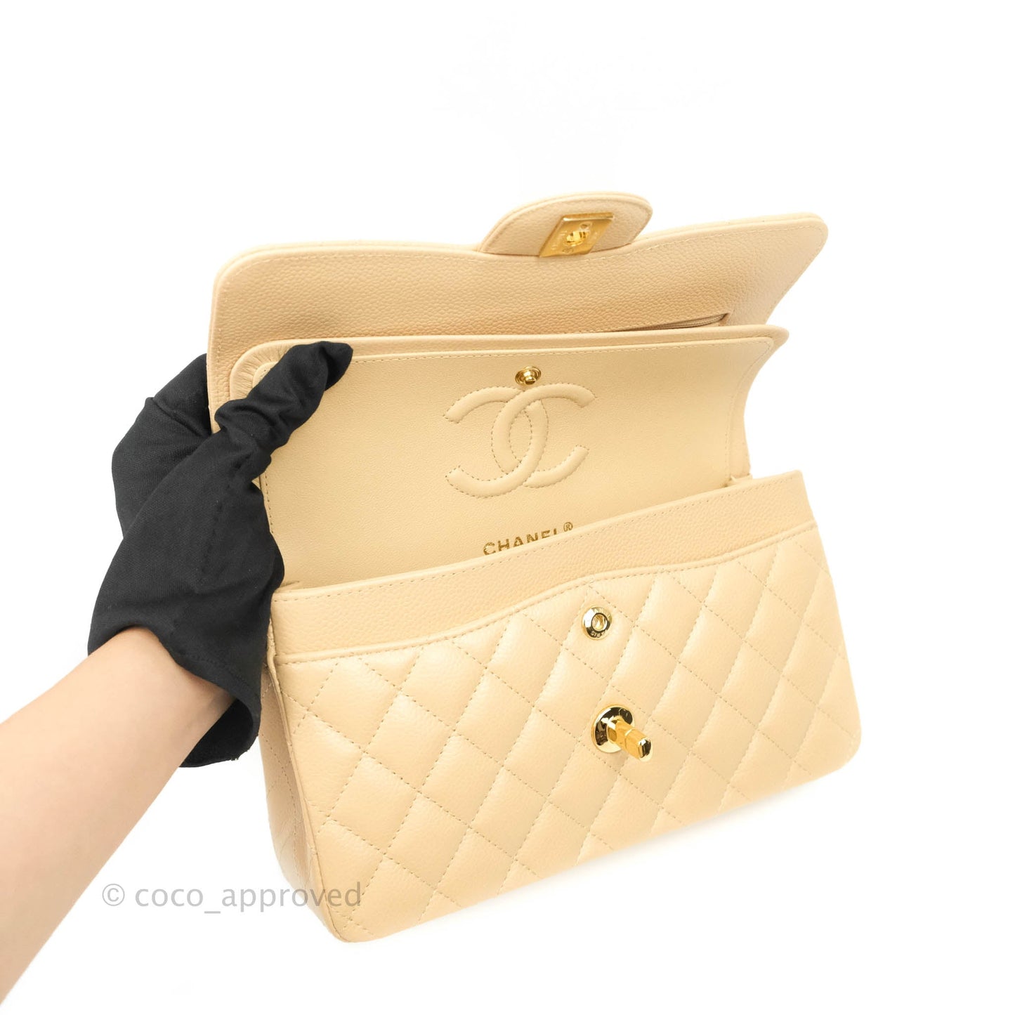 Chanel Classic Small S/M Flap Beige Caviar Gold Hardware
