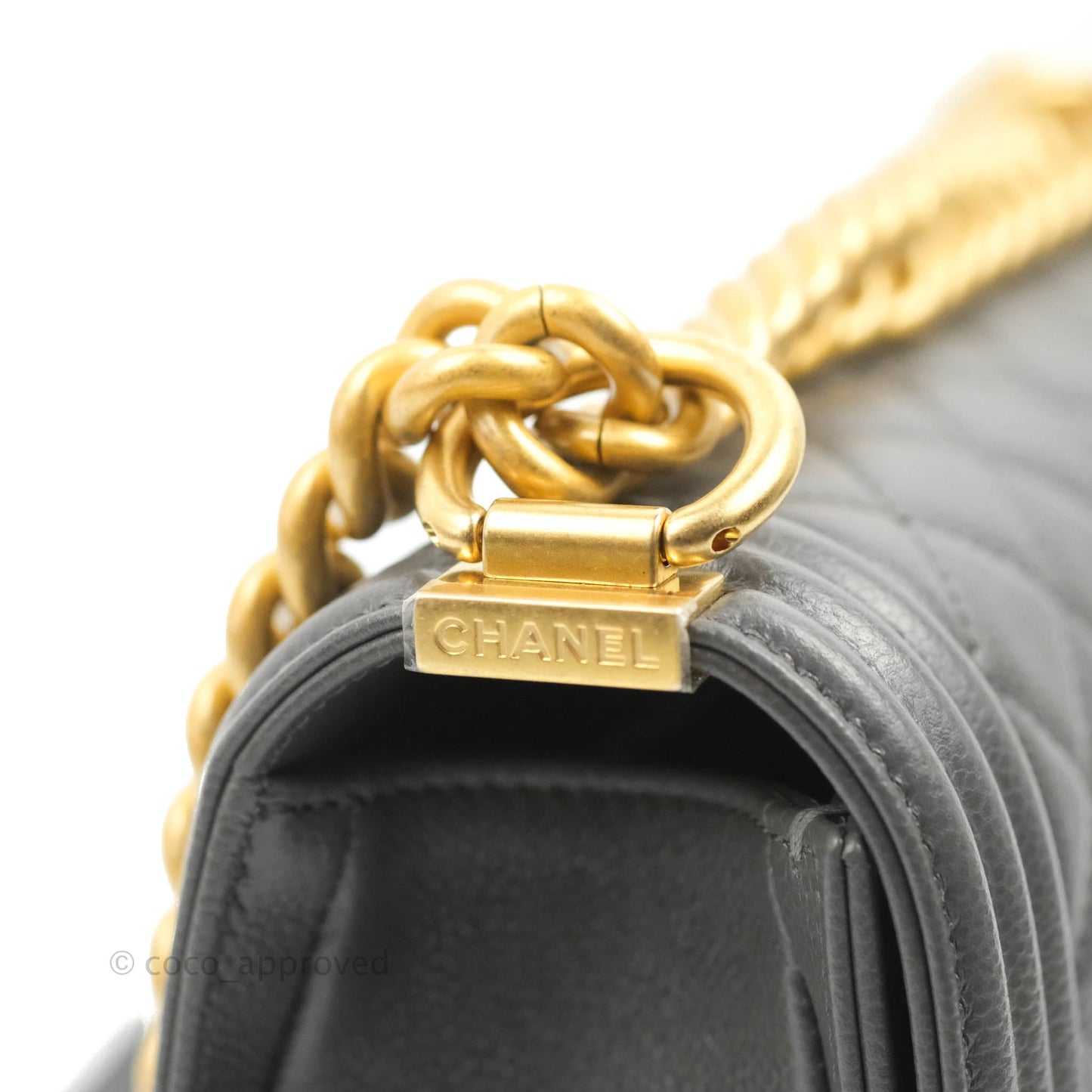 Chanel Small Boy Dark Grey Caviar Aged Gold Hardware
