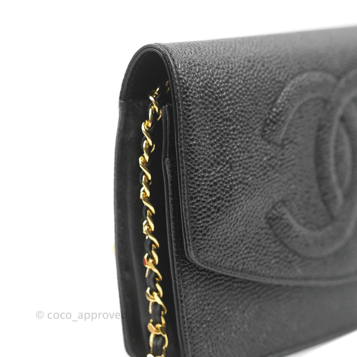 Chanel Vintage CC Wallet on Chain WOC Black Caviar Gold Hardware