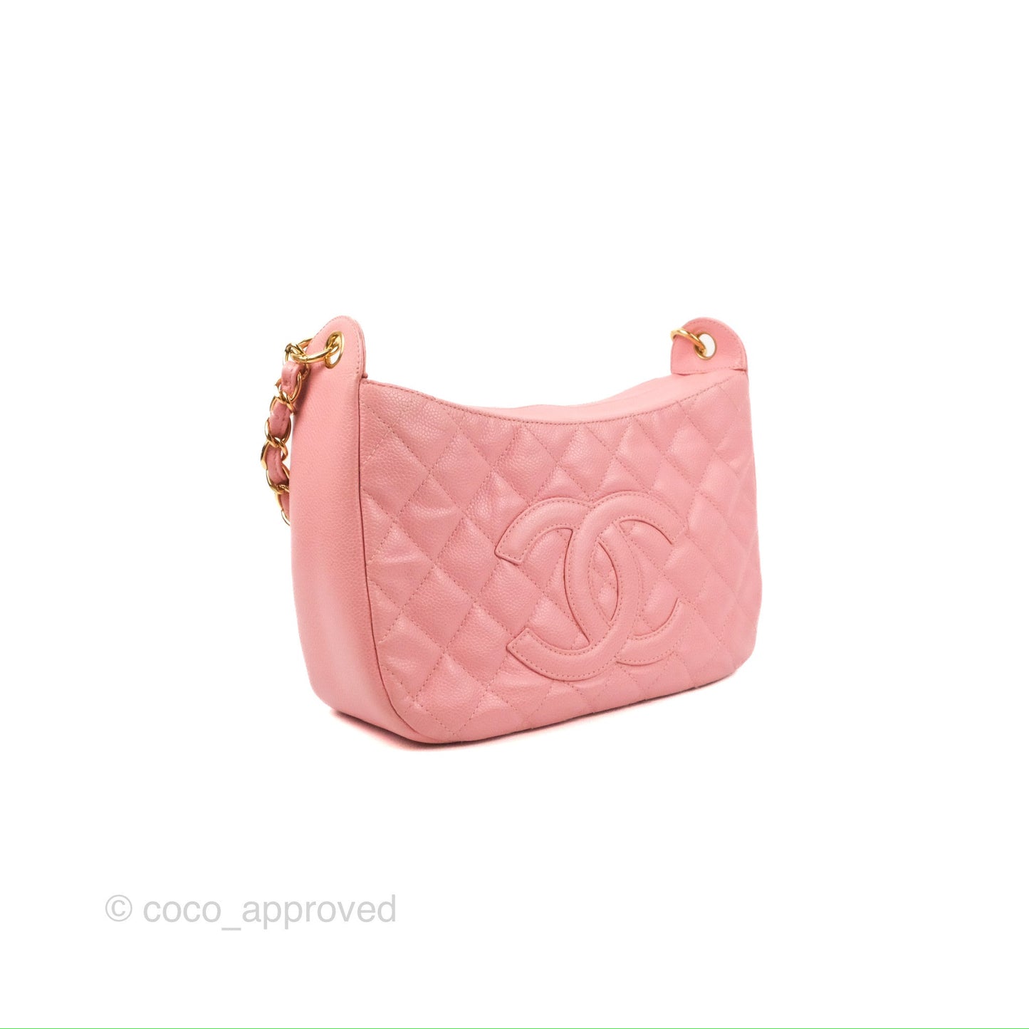 Chanel Vintage CC Quilted Shoulder Bag Pink Caviar Gold Hardware