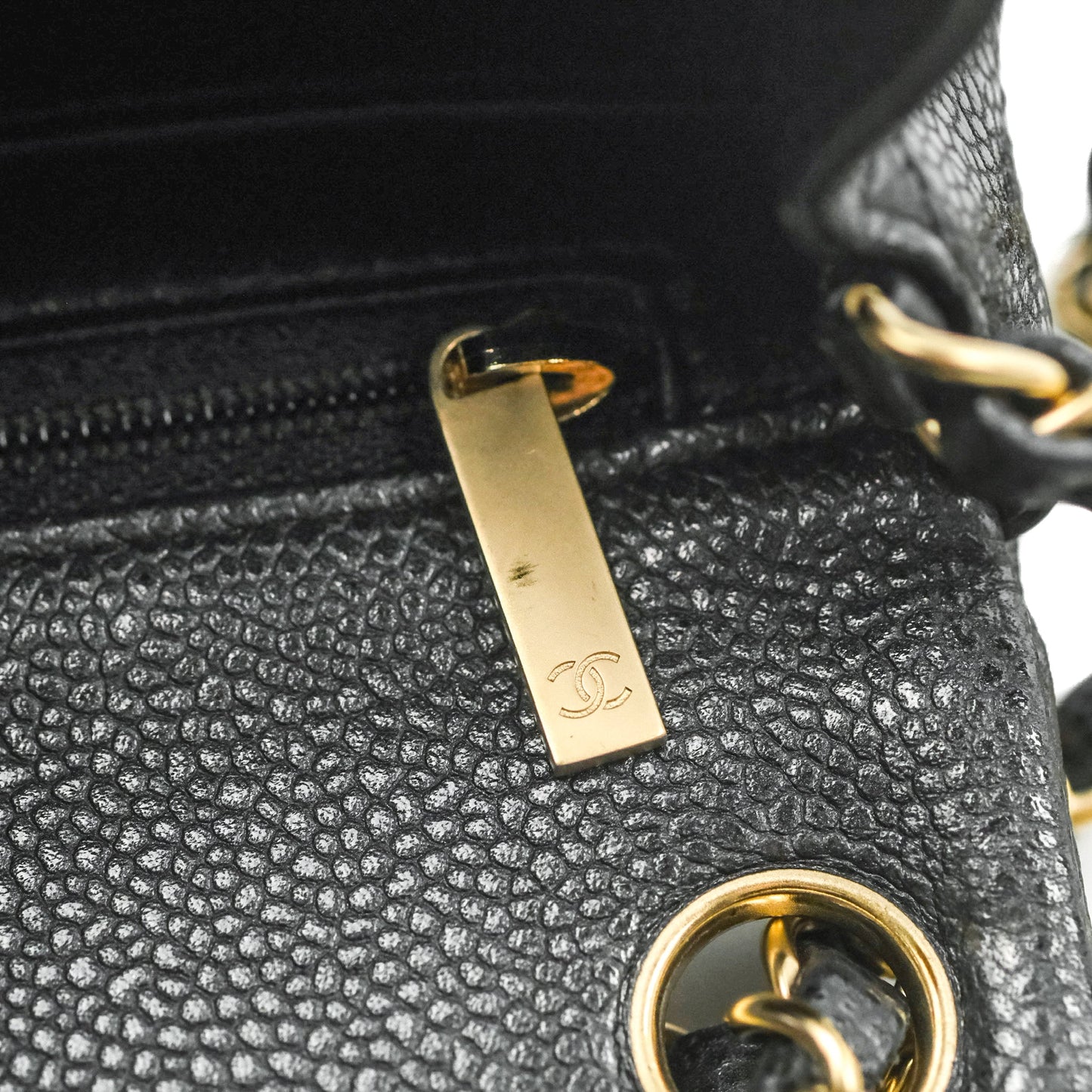 Chanel Quilted Mini Square Iridescent Black Caviar Matte Gold Hardware