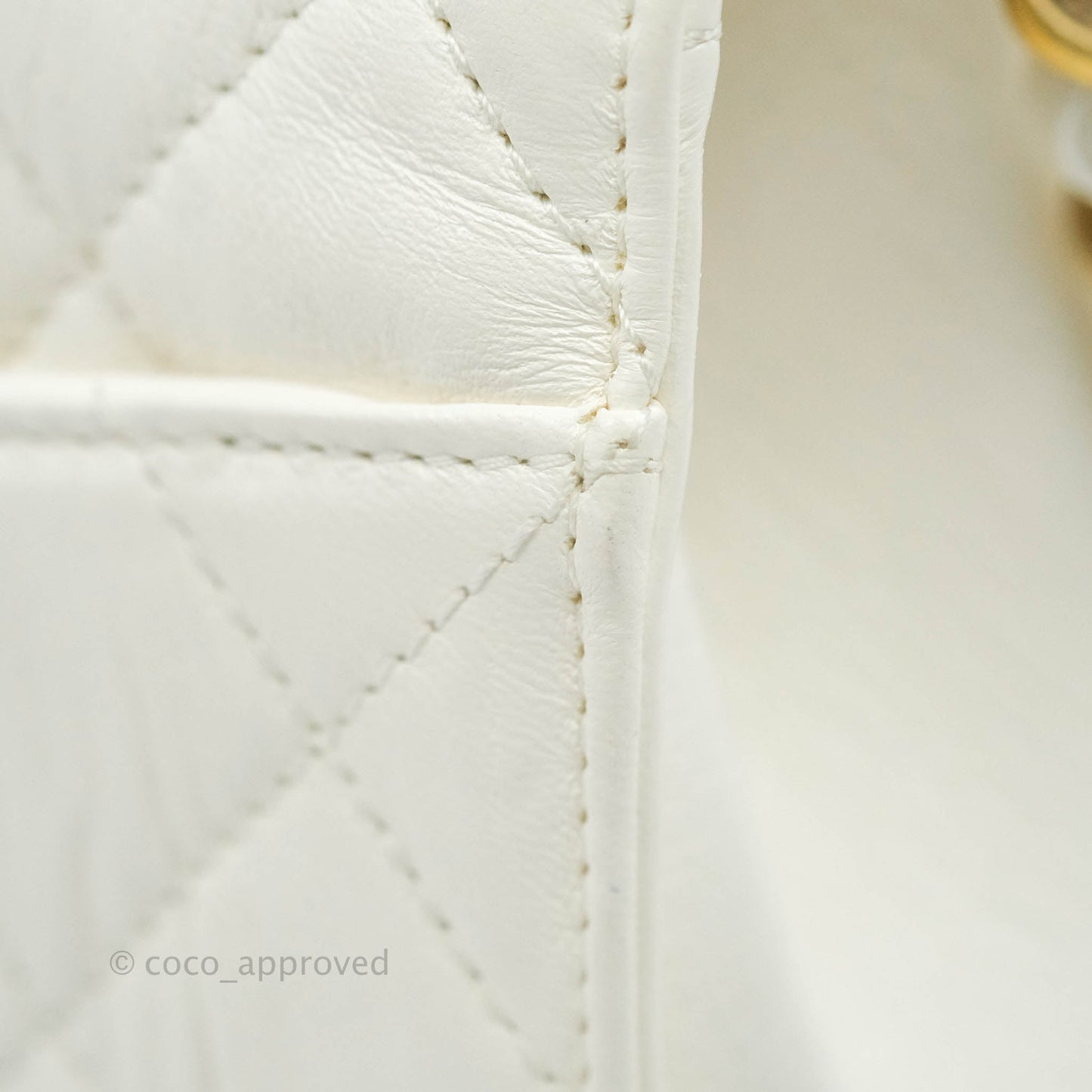 Chanel Quilted CC Top Handle Flap White Calfskin Aged Gold Hardware