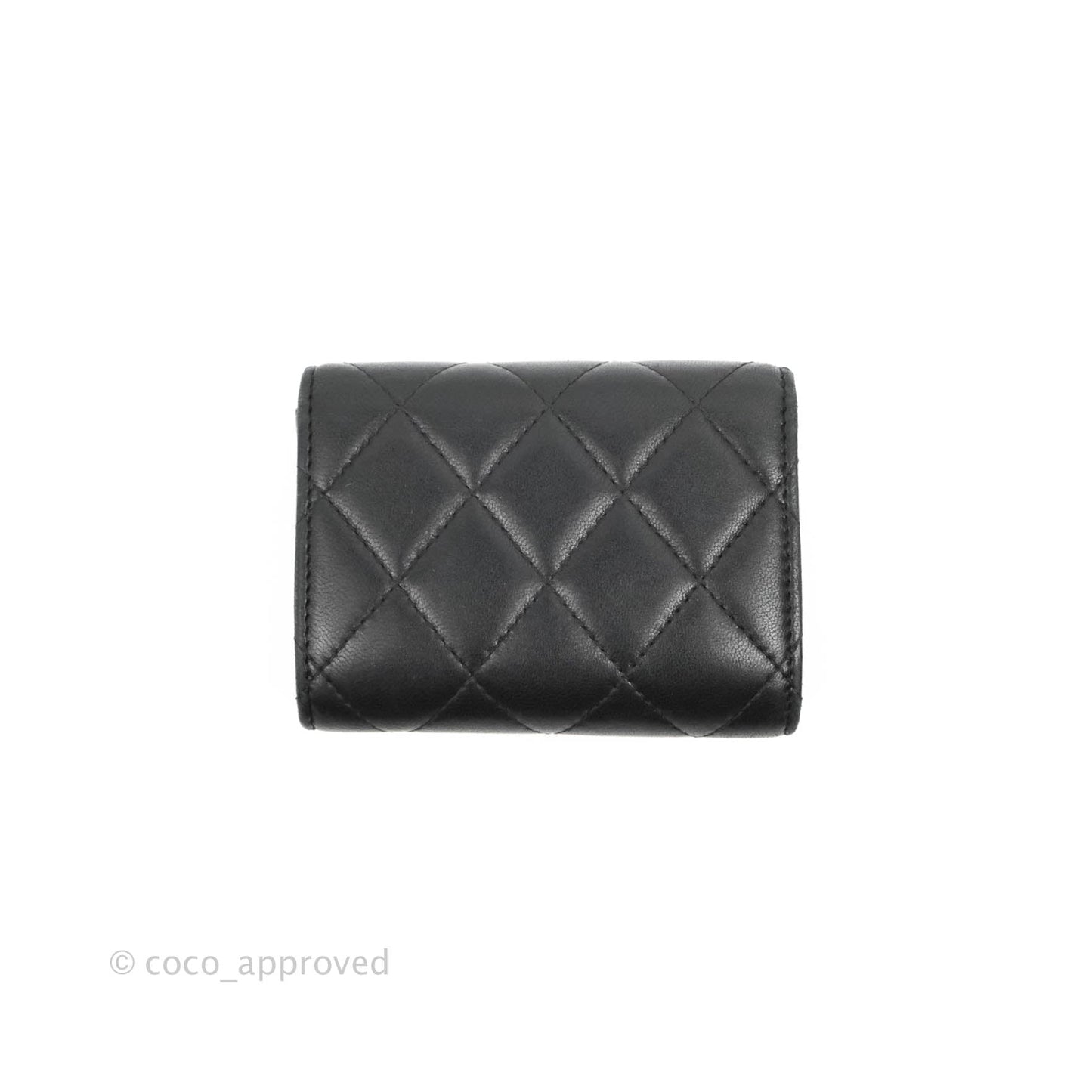Chanel Quilted Small Flap Card Holder Black Lambskin Silver Hardware