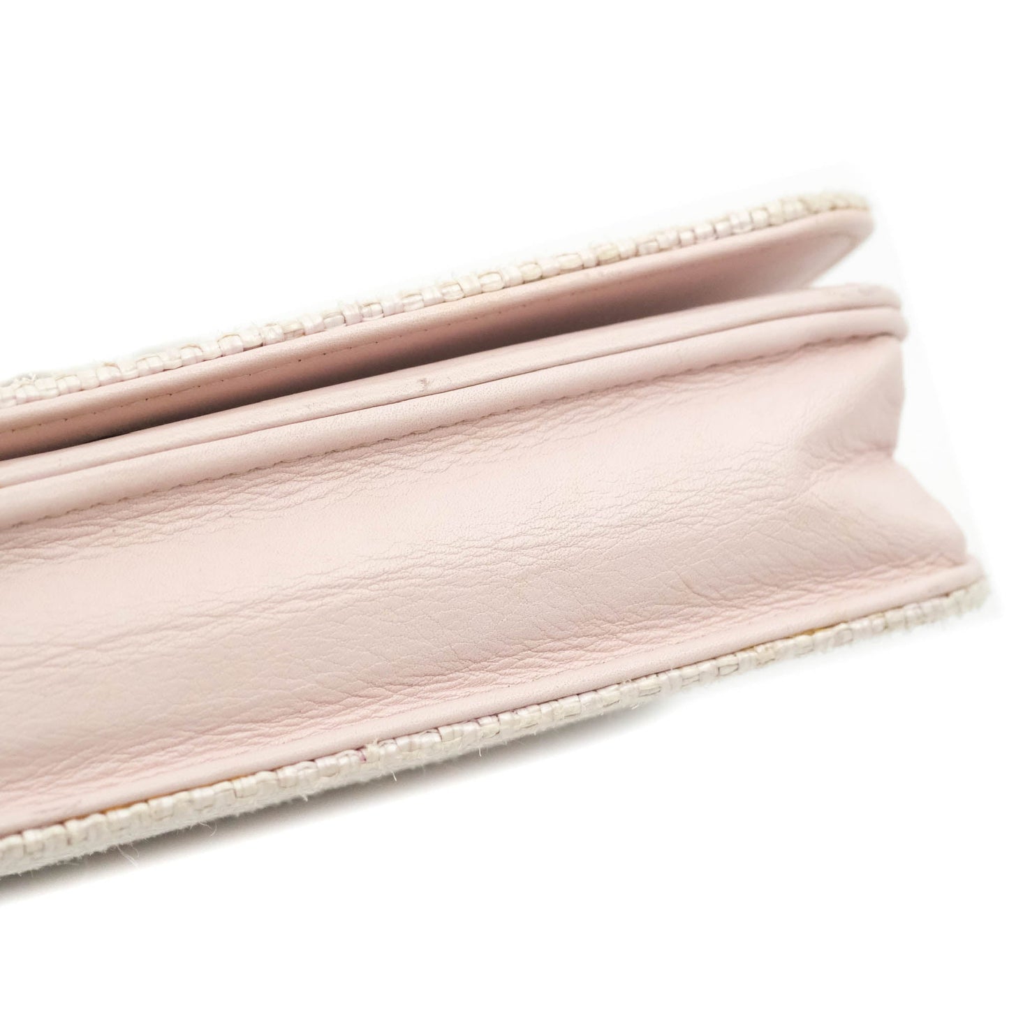 Chanel Deauville Wallet On Chain WOC Pink Canvas Silver Hardware