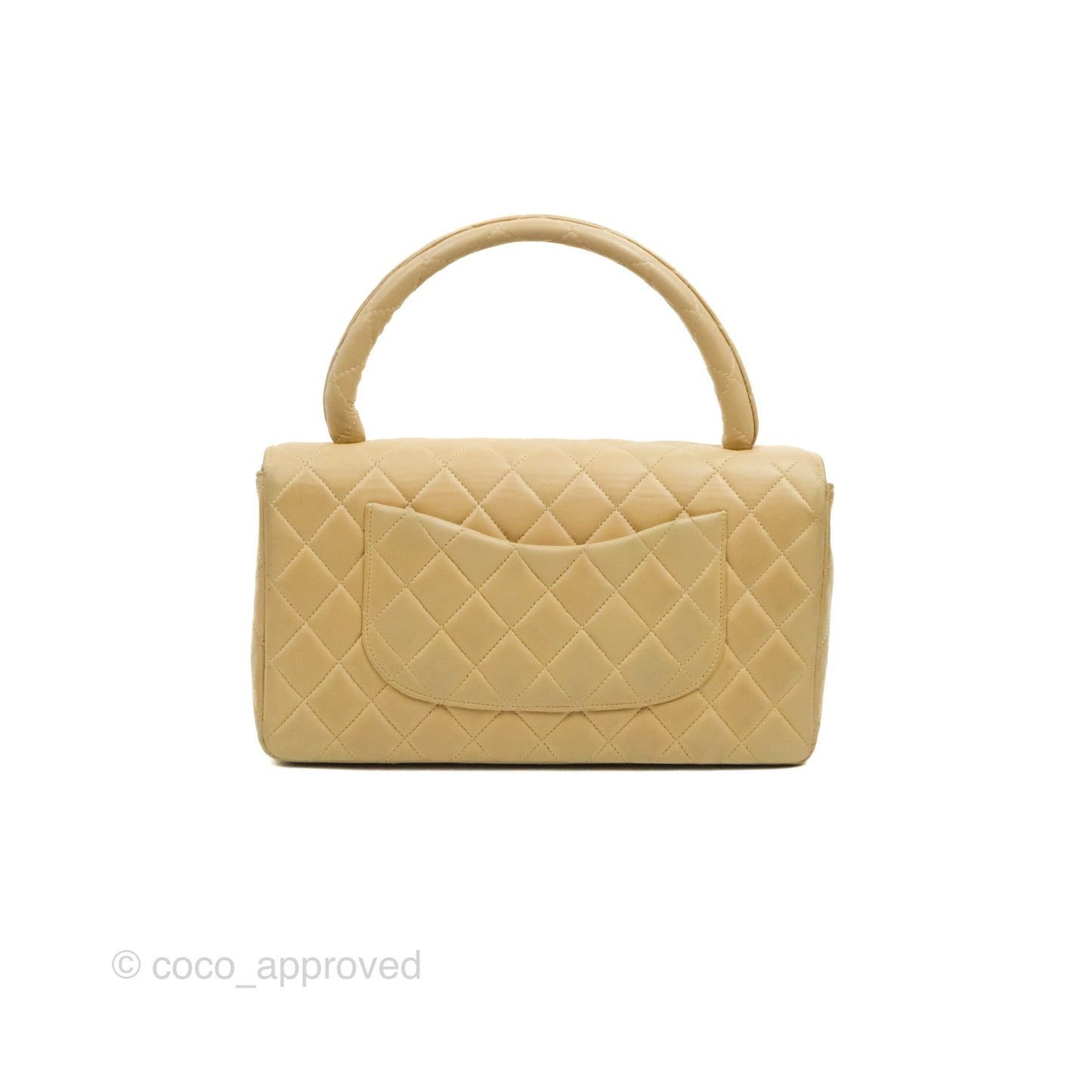 Chanel Vintage Top Handle Flap Bag Beige Lambskin 24K Gold Hardware