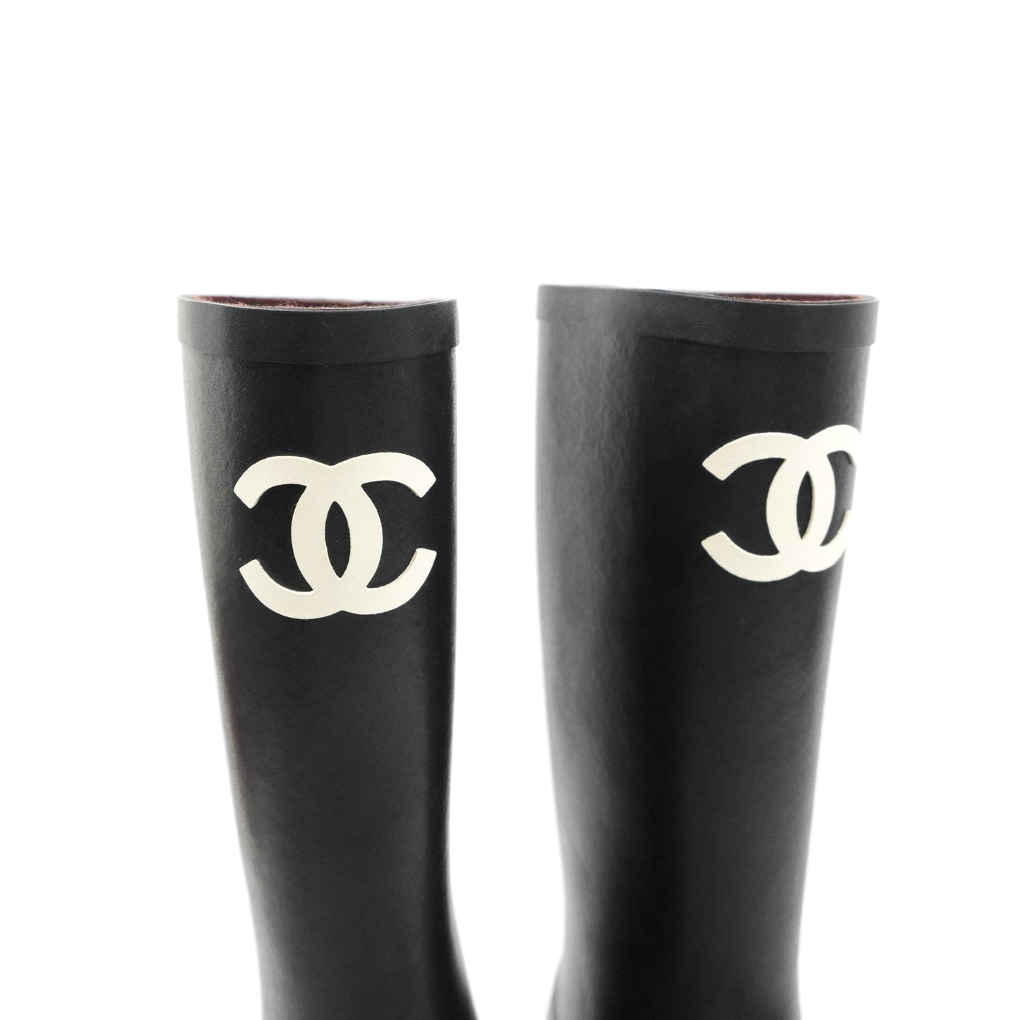 Chanel CC Black Rubber Rain Boots Size 35