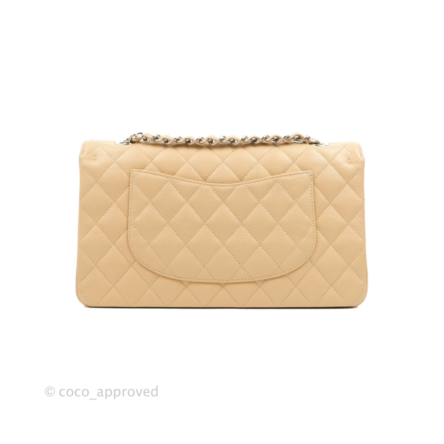 Chanel Classic M/L Medium Flap Quilted Beige Caviar Silver Hardware