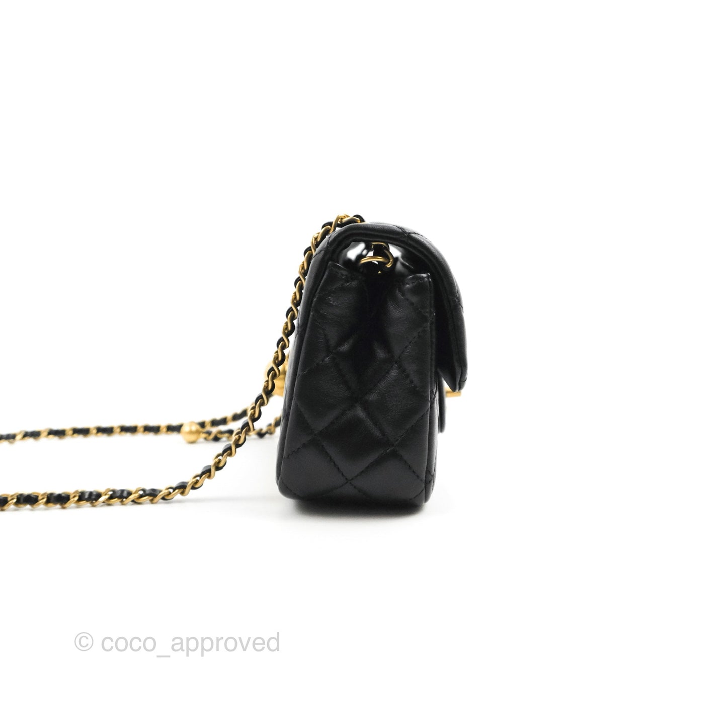 Chanel Mini Rectangular Pearl Crush Quilted Black Lambskin Aged Gold Hardware