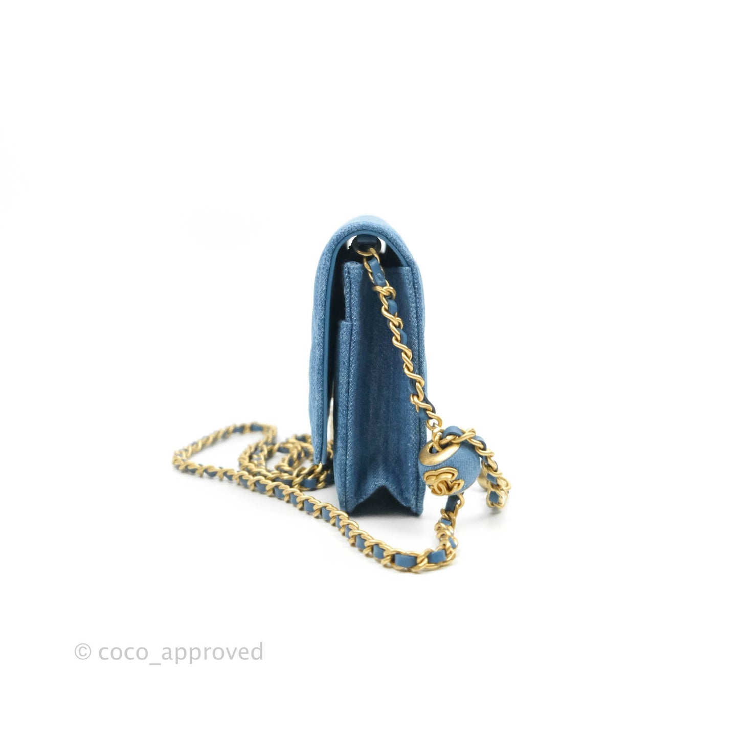 Chanel Quilted Pearl Crush Wallet on Chain WOC Denim Aged Gold Hardware
