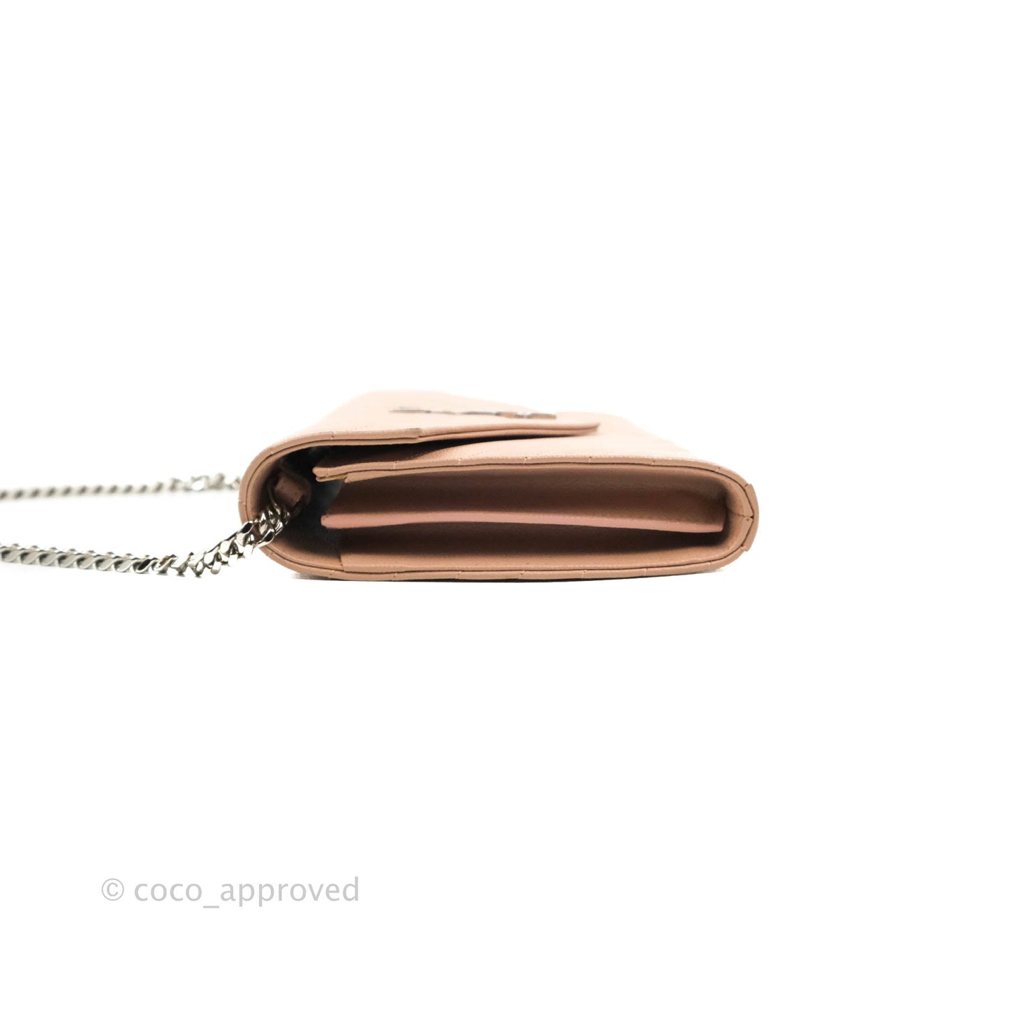 Saint Laurent Wallet on Chain Beige Pink Grained Leather Silver Hardware