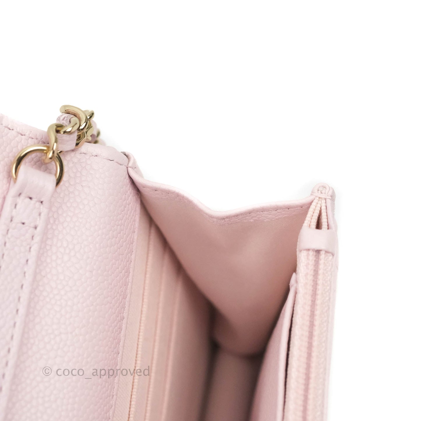 Chanel Quilted CC Chain Wallet on Chain WOC Light Pink Caviar Gold Hardware 22P