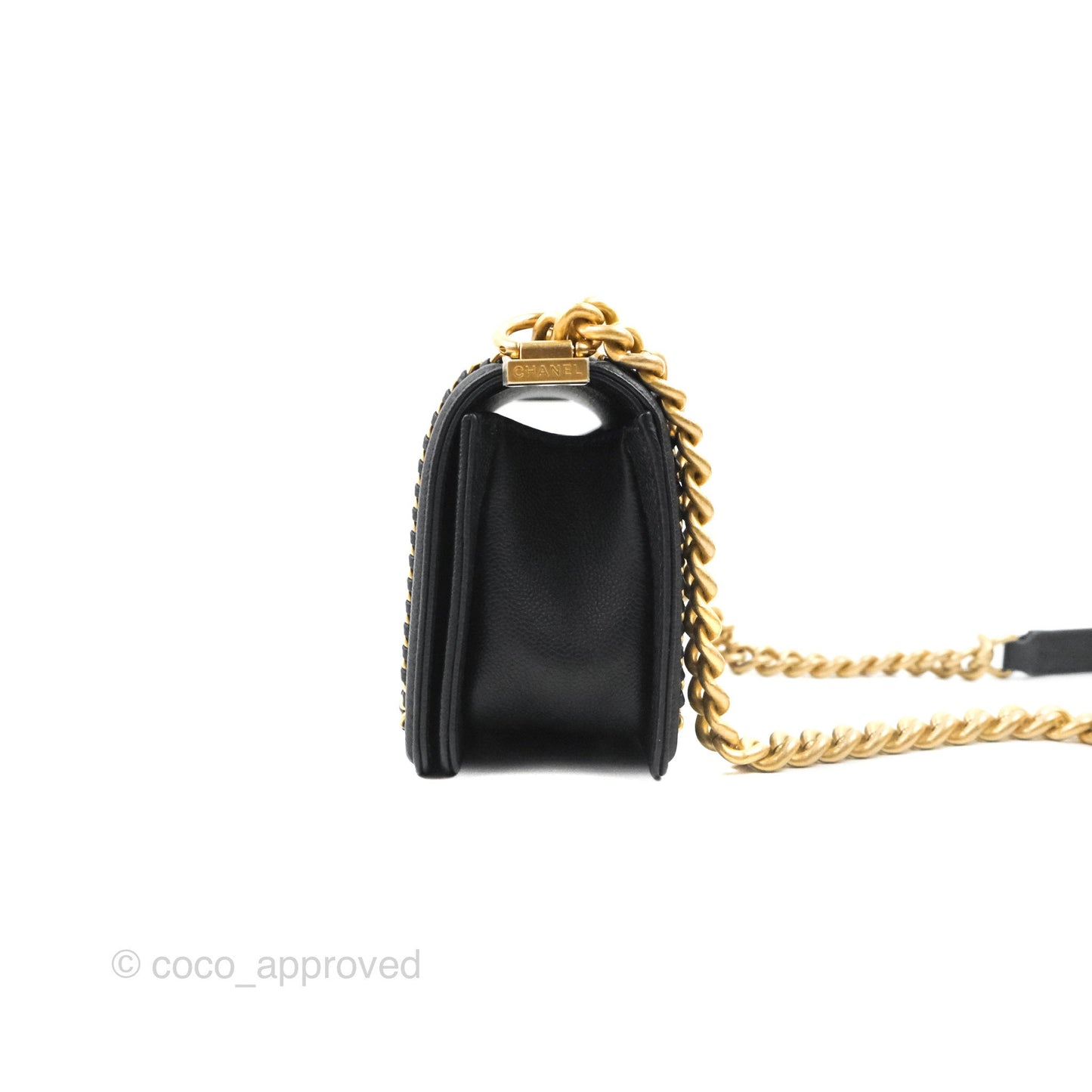 Chanel Small Boy Chain Around Black Caviar Gold Hardware